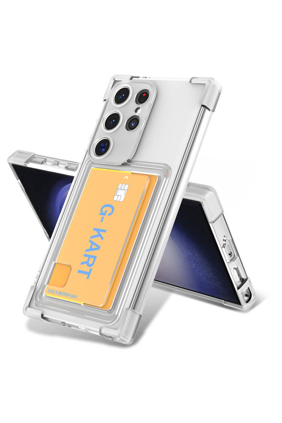 Galaxy S24 Ultra Uyumlu Airbag Tasarımlı Şeffaf Kartlıklı G-Kart Zore Kılıf-Renksiz