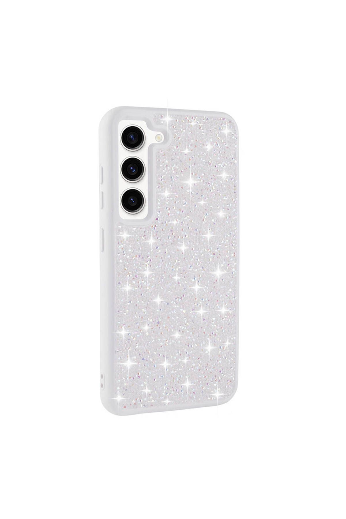Galaxy S23 Uyumlu Parlak Taşlı Tasarım Pırlanta Zore Kılıf-Beyaz