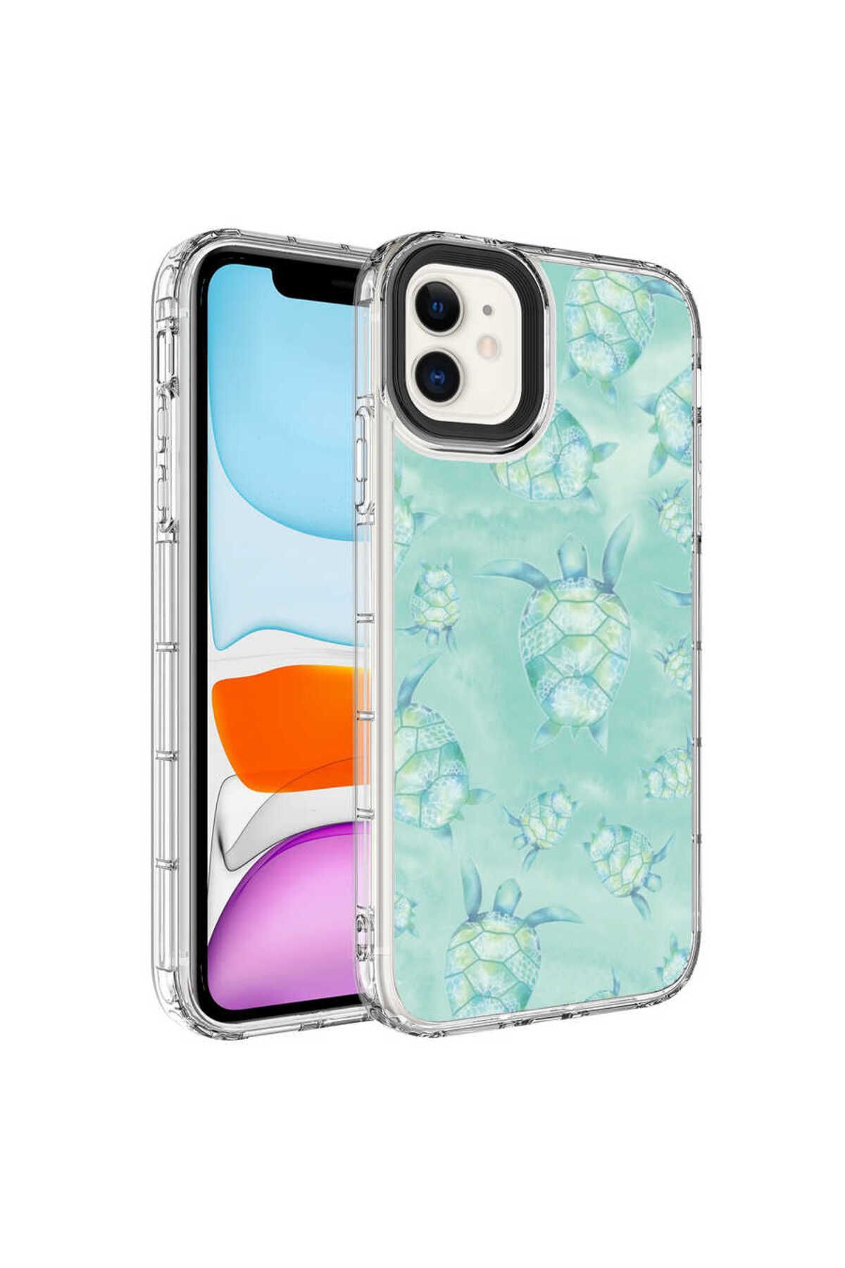 iPhone 11 Uyumlu Kamera Korumalı Renkli Desenli Sert Silikon Zore Korn Kılıf-NO13