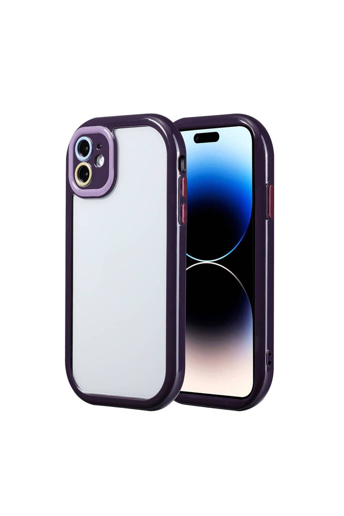 iPhone 11 Kılıf Kamera Korumalı Renkli Kenar ve Çerçeve Tasarımlı Zore Vitamin Kapak-Derin Mor