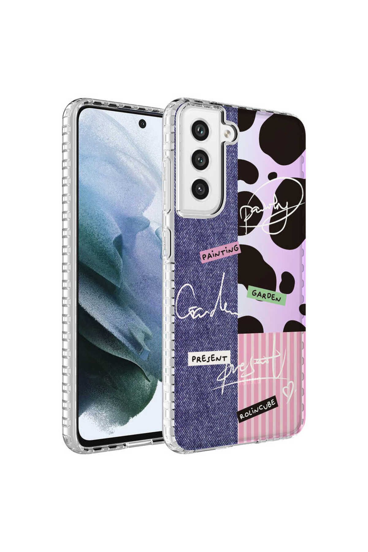 Galaxy S21 FE Uyumlu Airbag Kenarlı Renkli Desenli Silikon Zore Elegans Kılıf-NO8