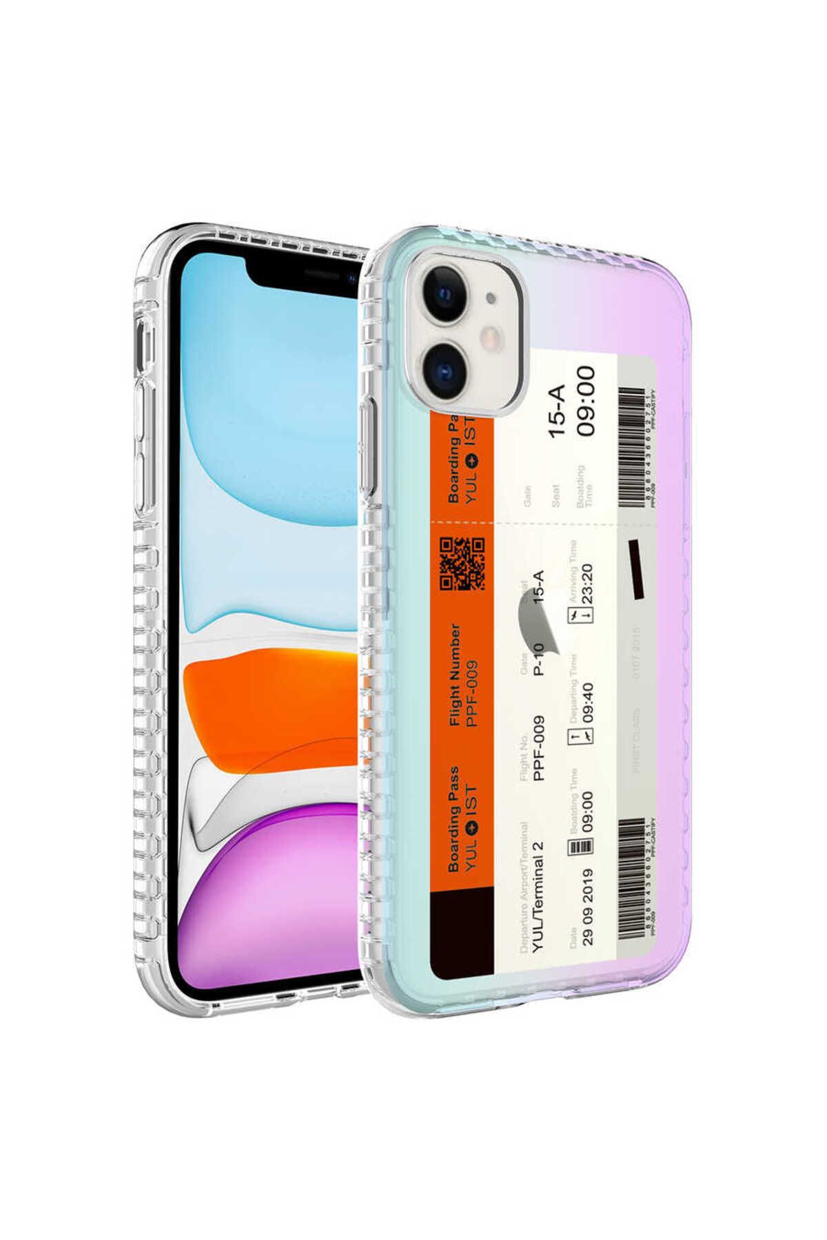 iPhone 11 Uyumlu Airbag Kenarlı Renkli Desenli Silikon Zore Elegans Kılıf-NO1