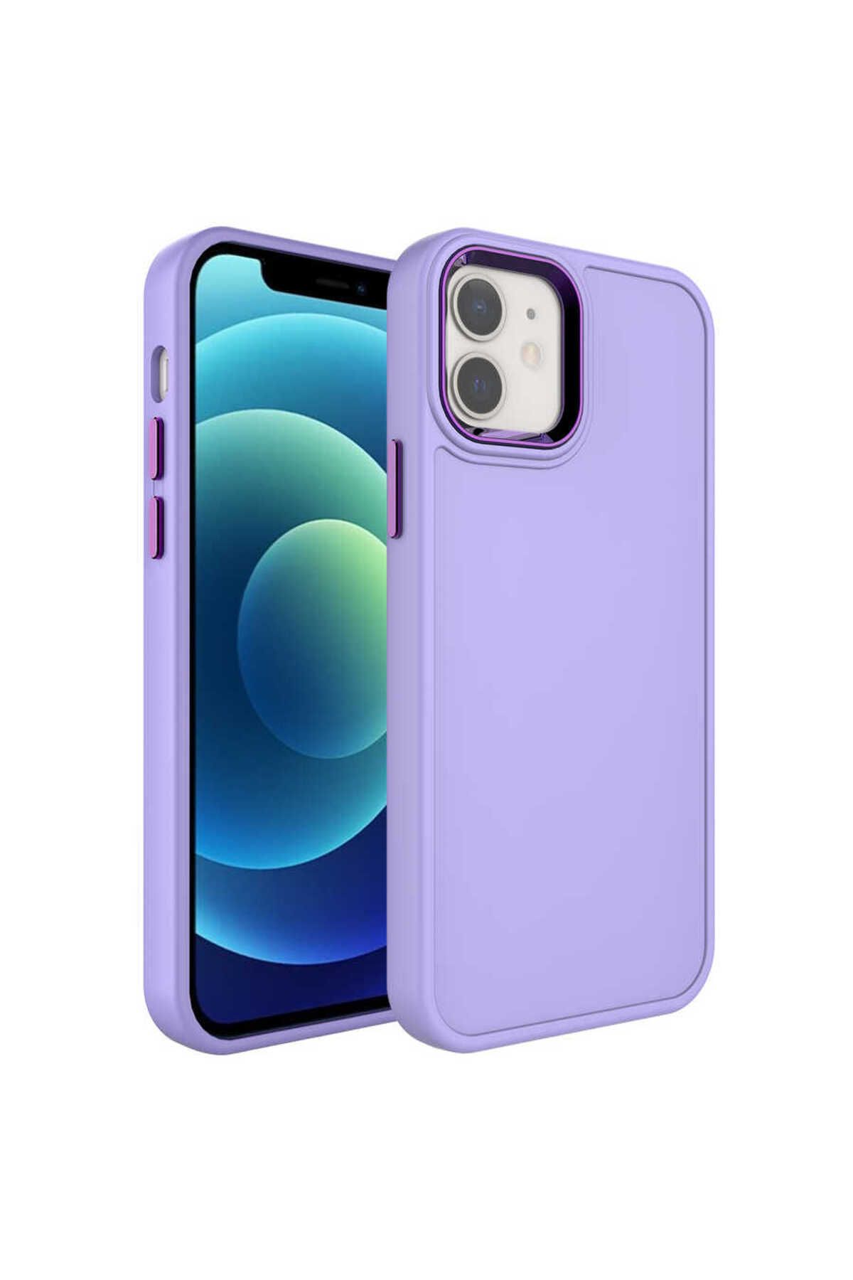 iPhone 11 Uyumlu Metal Çerçeve ve Buton Tasarımlı Sert Zore Botox Kılıf-Lila