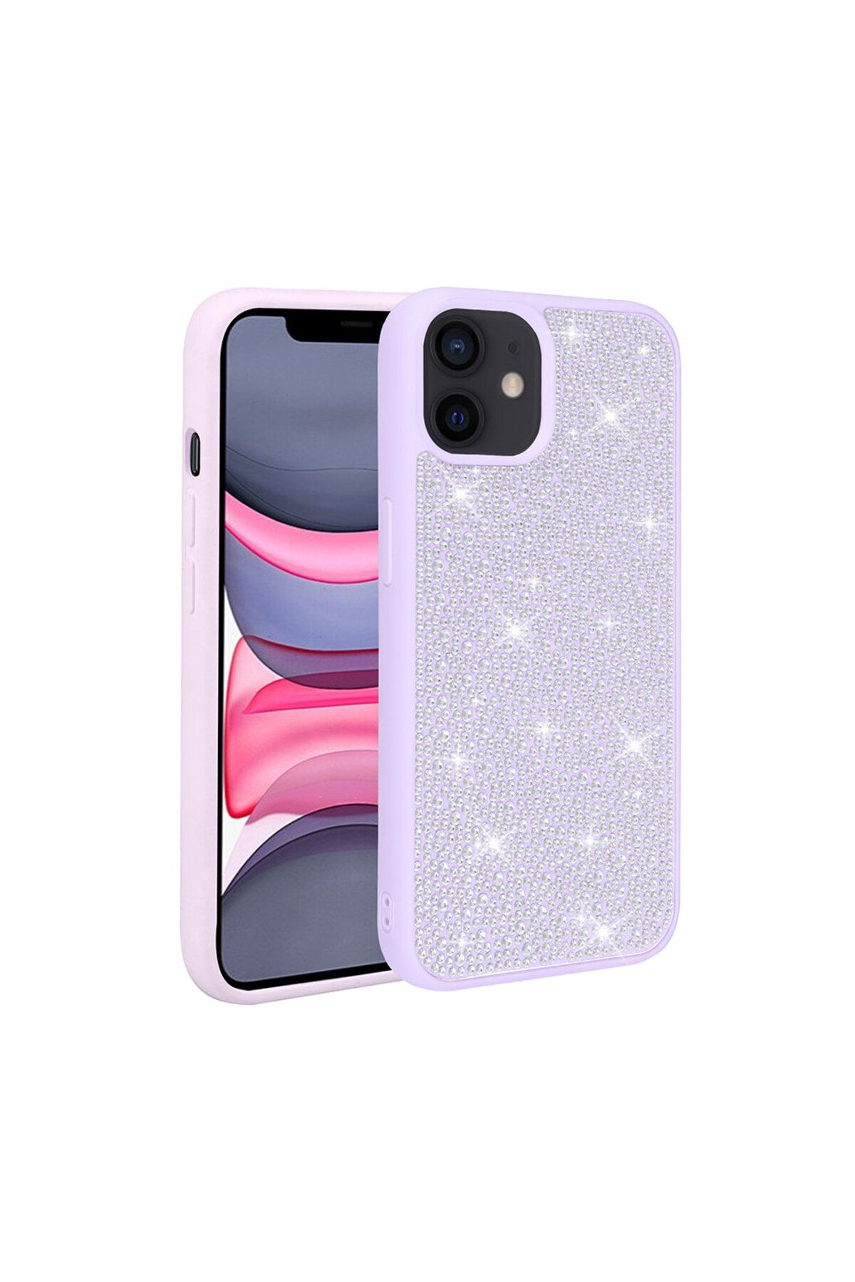 iPhone 11 Uyumlu Parlak Taşlı Tasarım Zore Ston Kılıf-Lila