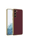 Galaxy S23 Uyumlu Deri Görünümlü Kenarları Elektroplating Kaplama Zore Fizyon Kılıf-Kırmızı Galaxy S23 Uyumlu Deri Görünümlü Kenarları Elektroplating Kaplama Zore Fizyon Kılıf-Kırmızı