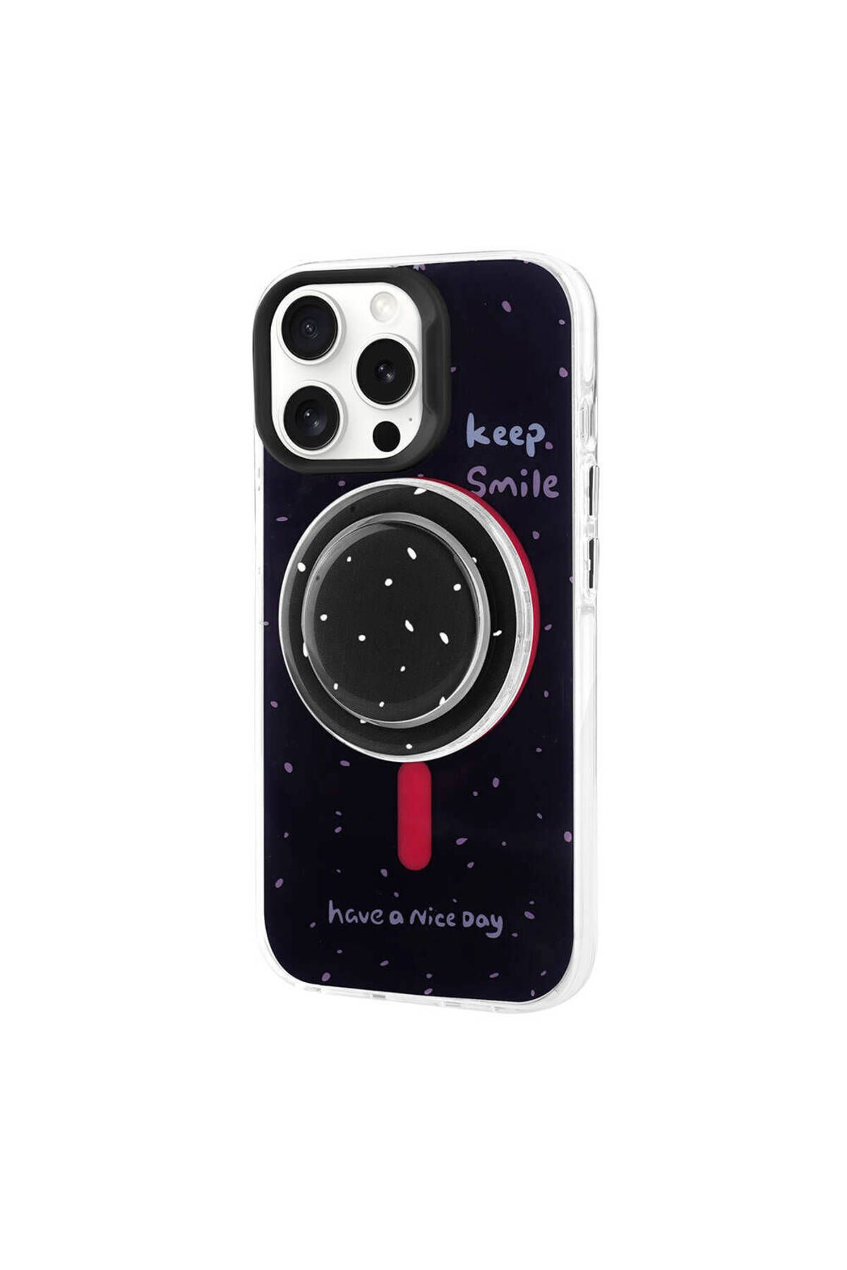 iPhone 15 Pro Zore Magsafe Şarj Özellikli Tak-Çıkar Pop Soketli Zore Tiktok Kılıf-Siyah