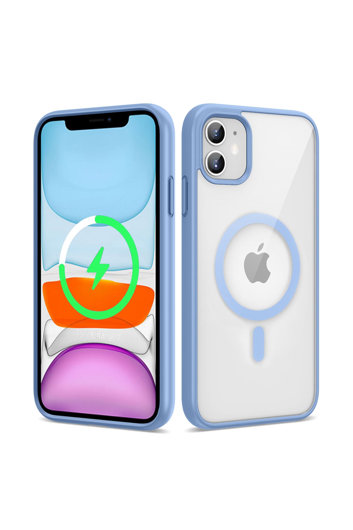 iPhone 11 Uyumlu Magsafe Wireless Şarj Özellikli Silikon Zore Ege Kılıf-Mavi Açık