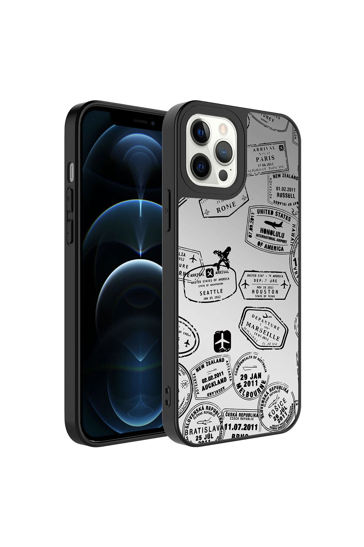 iPhone 12 Pro Max Uyumlu Aynalı Desenli Kamera Korumalı Parlak Zore Mirror Kılıf-Seyahat iPhone 12 Pro Max Uyumlu Aynalı Desenli Kamera Korumalı Parlak Zore Mirror Kılıf-Seyahat