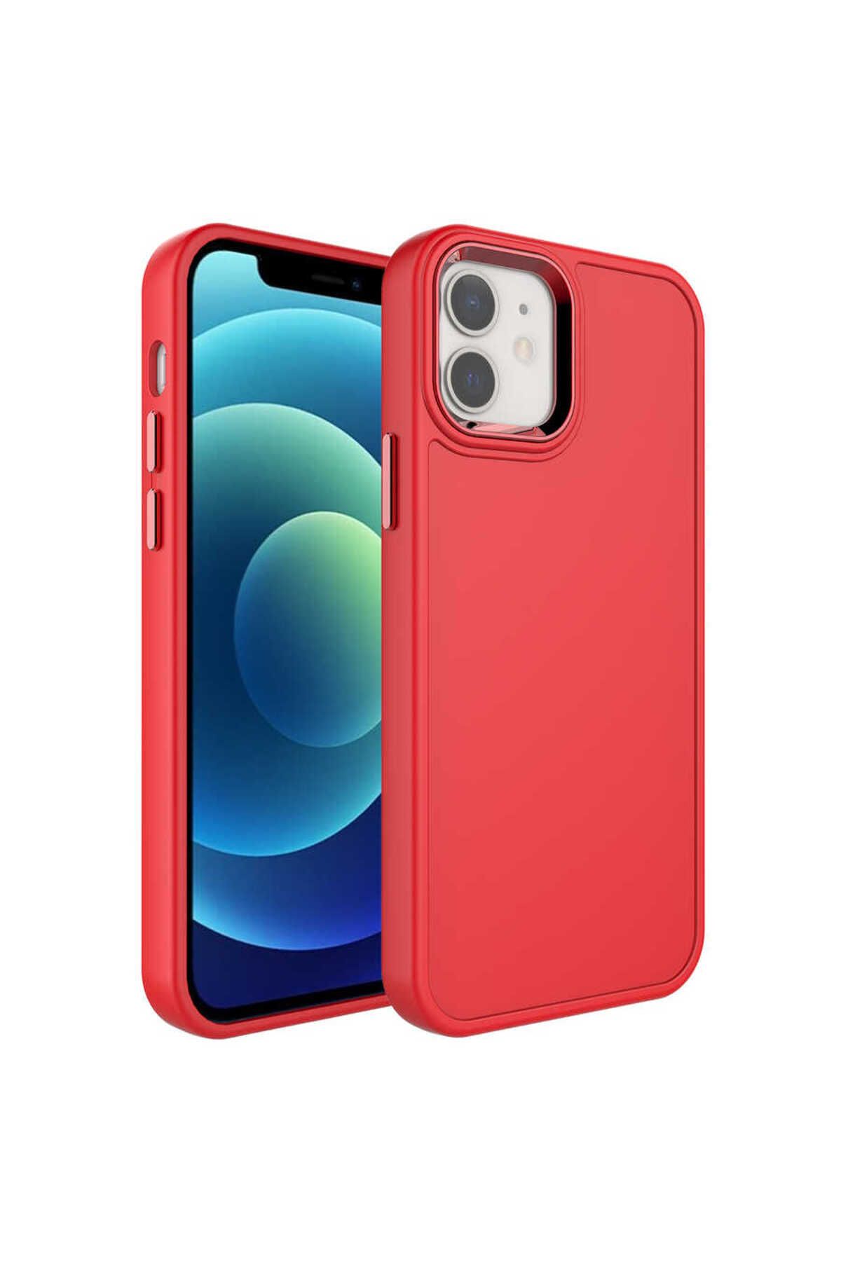 iPhone 11 Uyumlu Metal Çerçeve ve Buton Tasarımlı Sert Zore Botox Kılıf-Kırmızı