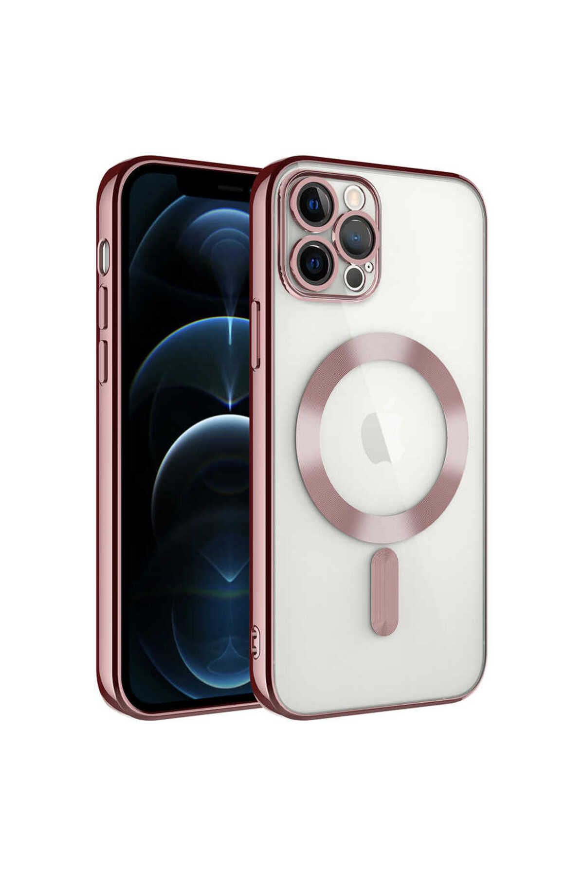 iPhone 11 Pro Max Uyumlu Kamera Korumalı Magsafe Wireless Şarj Özellikli Zore Demre Kılıf-Rose