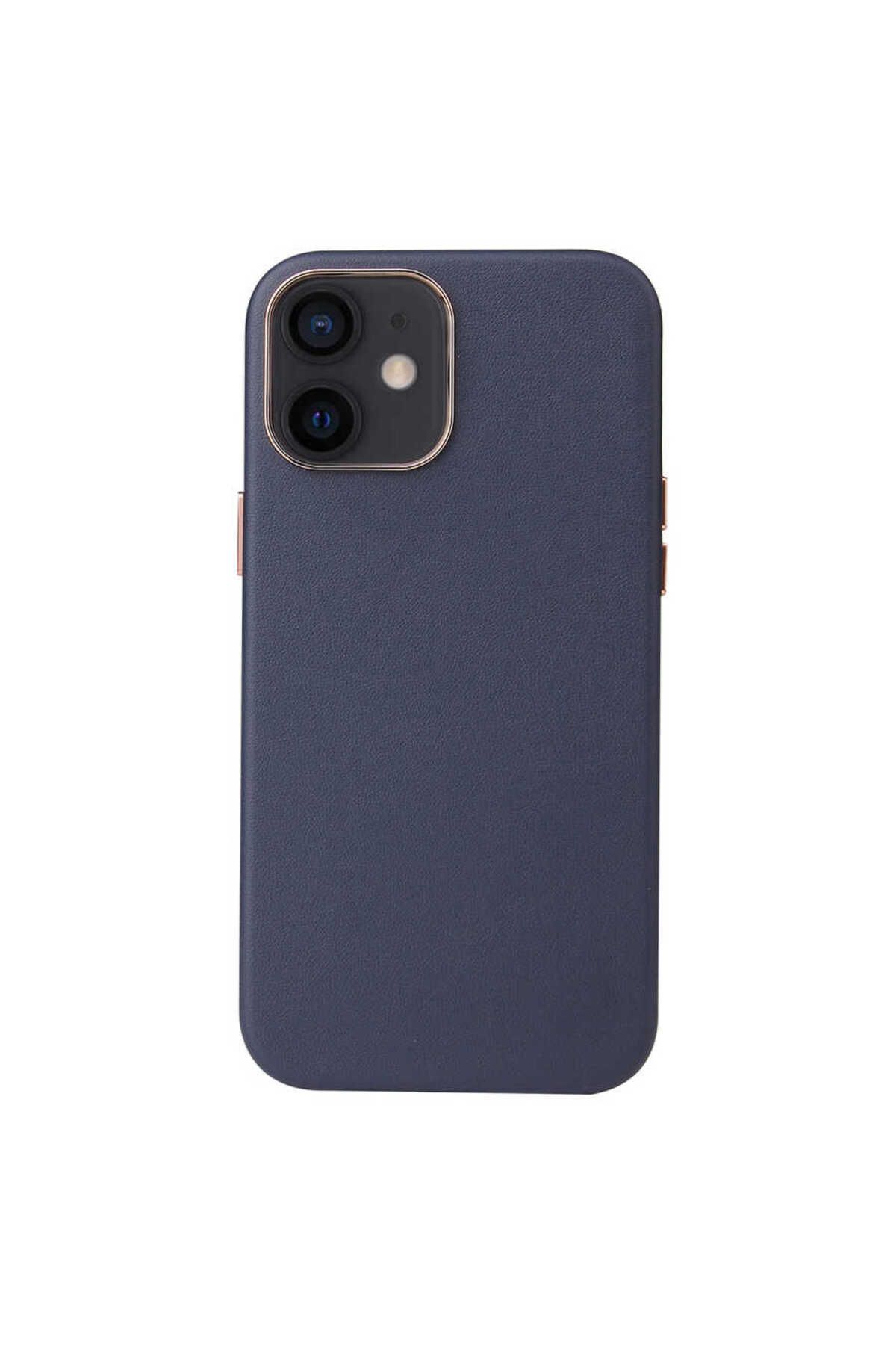 iPhone 12 Mini Uyumlu Zore Leathersafe Wireless Kılıf-Lacivert