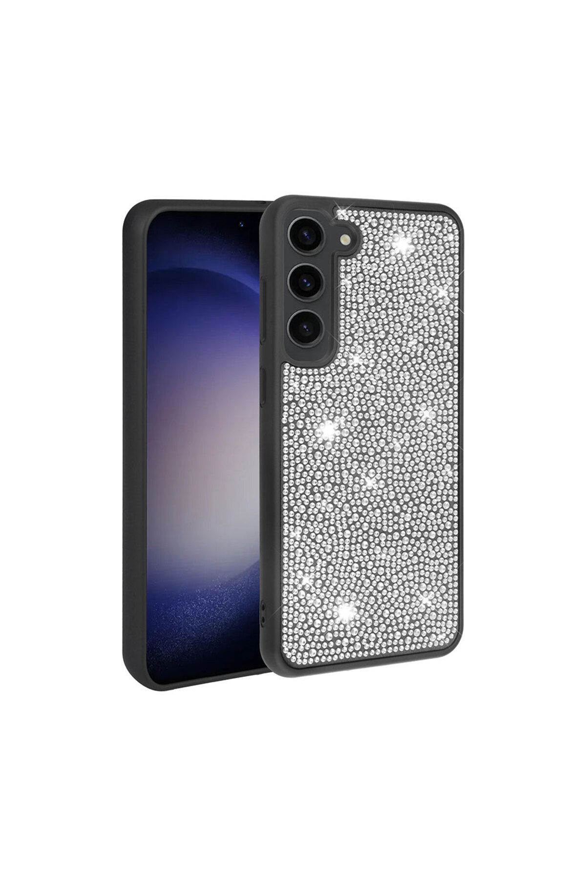 Galaxy S23 Plus Uyumlu Parlak Taşlı Tasarım Zore Ston Kılıf-Siyah