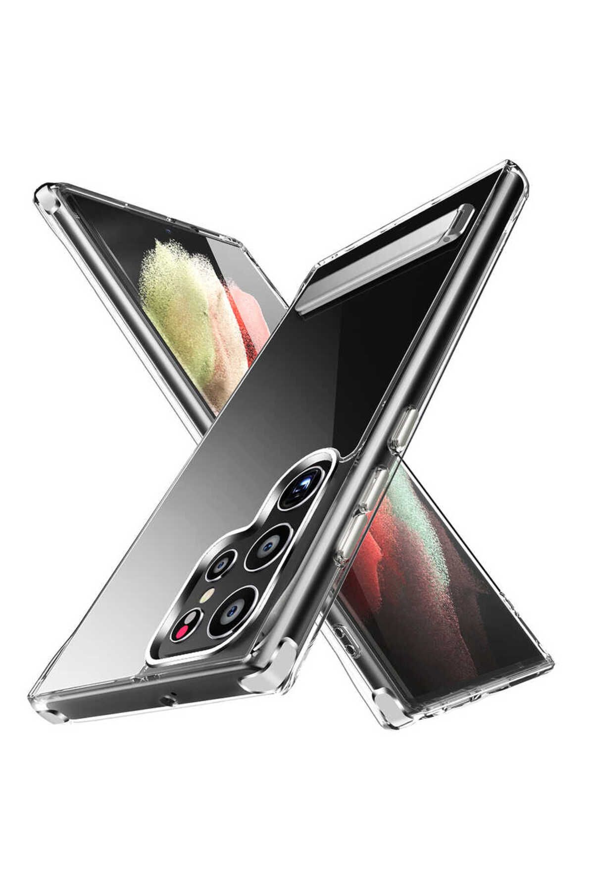 Galaxy S22 Ultra Uyumlu Standlı Şeffaf Silikon Zore L-Stand Kılıf-Renksiz