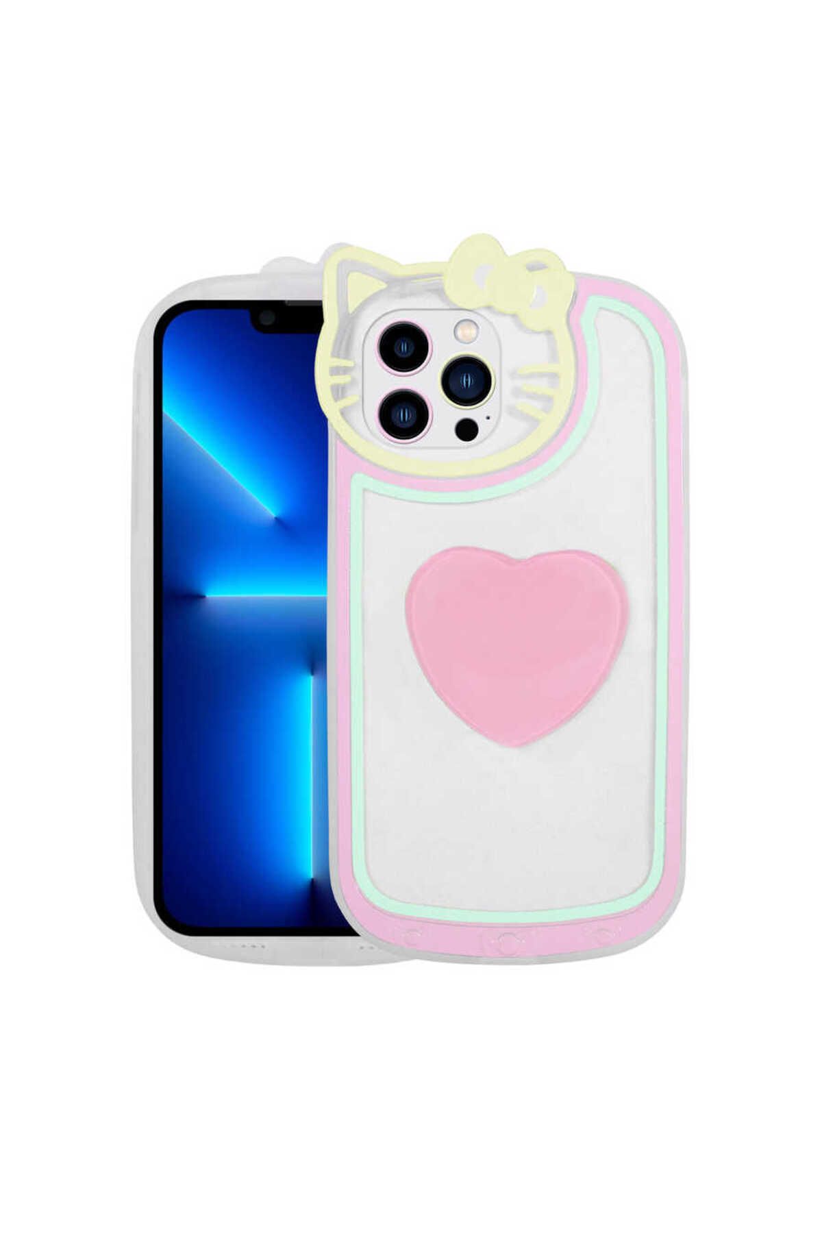 iPhone 12 Pro Max Uyumlu Kedi Figürlü Transparan Pop Soketli Zore Ritmik Kılıf-Pembe