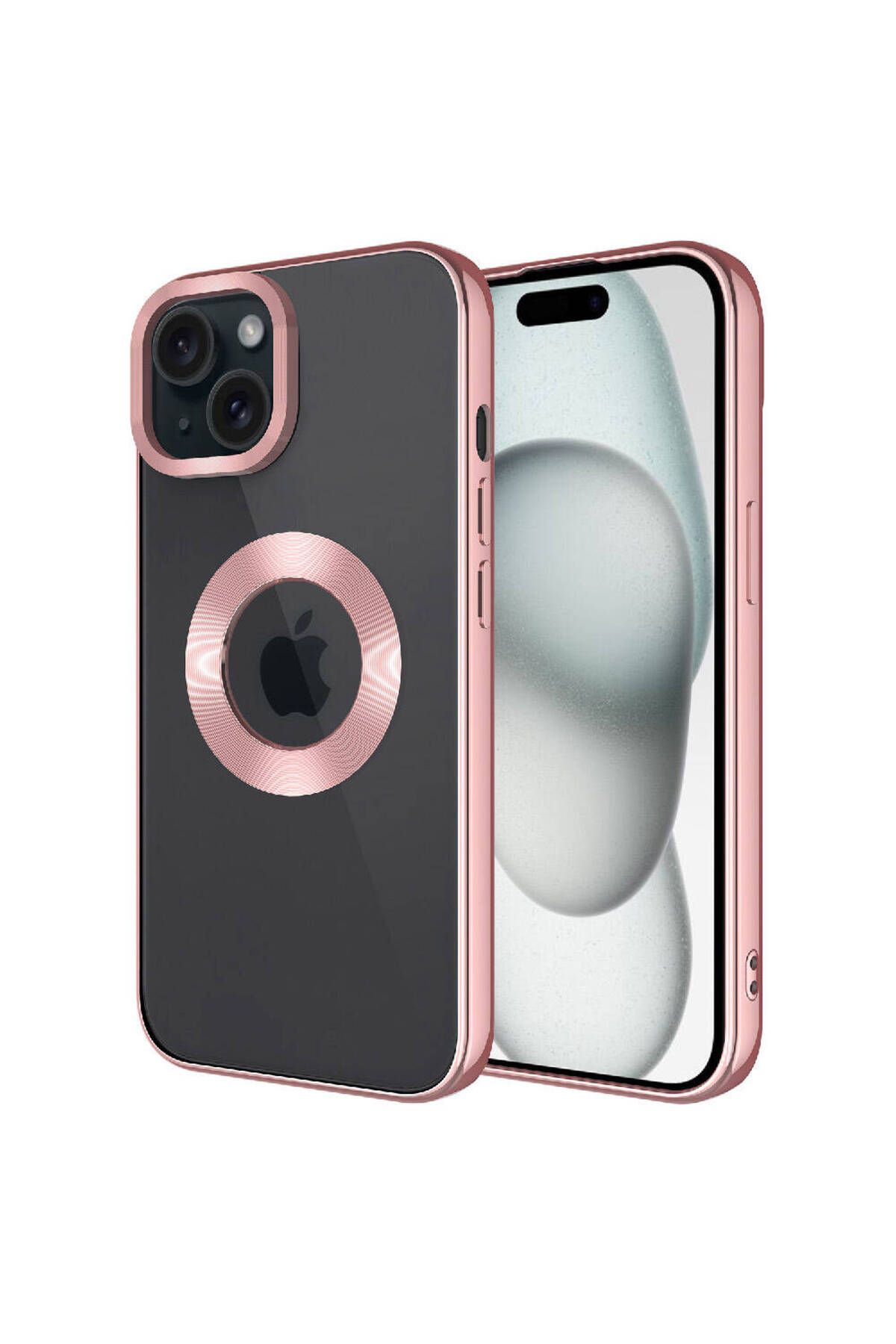 iPhone 15 Uyumlu Kamera Korumalı Logo Gösteren Zore Omega Kılıf-Rose Gold