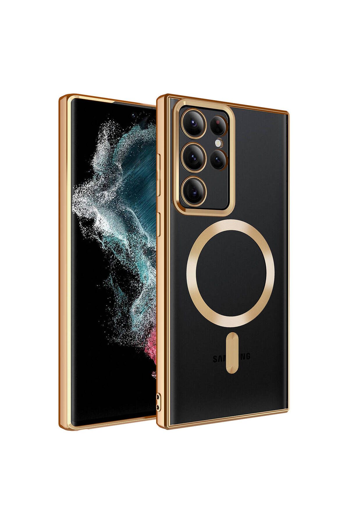 Galaxy S22 Ultra Uyumlu Magsafe Wireless Şarj Özellikli Zore Setro Silikon-Gold