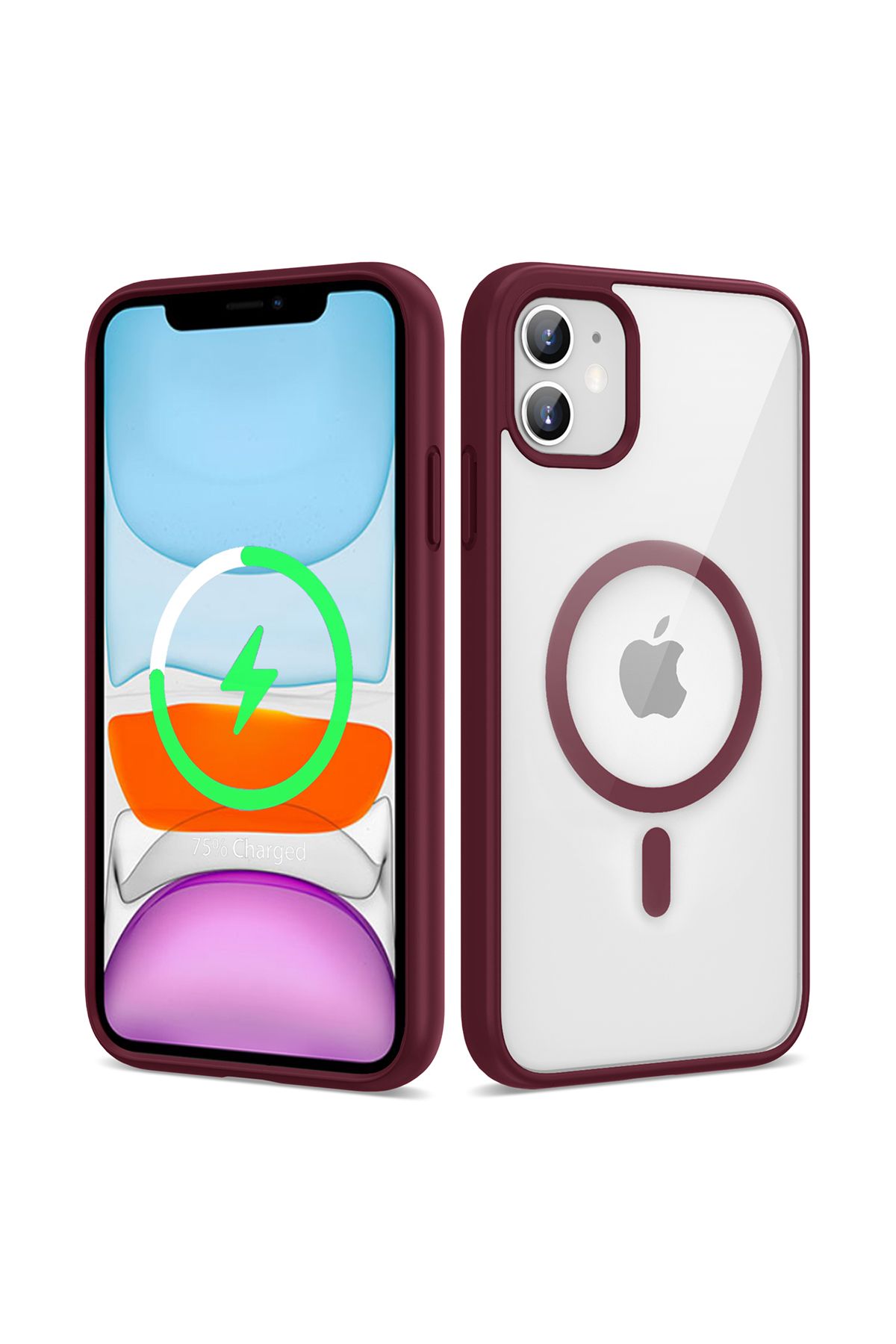 iPhone 11 Uyumlu Magsafe Wireless Şarj Özellikli Silikon Zore Ege Kılıf-Koyu Kırmızı