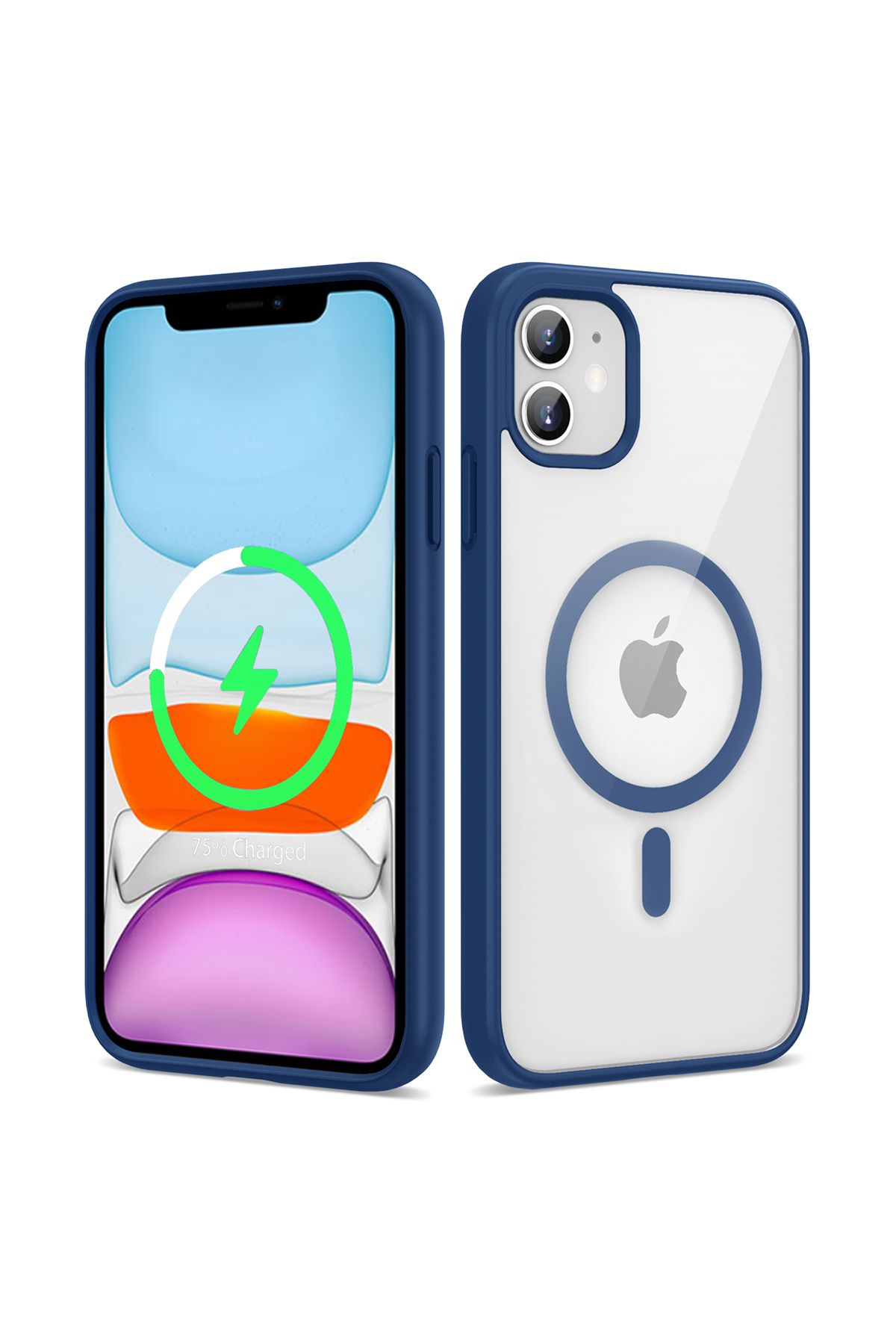iPhone 11 Uyumlu Magsafe Wireless Şarj Özellikli Silikon Zore Ege Kılıf-Mavi