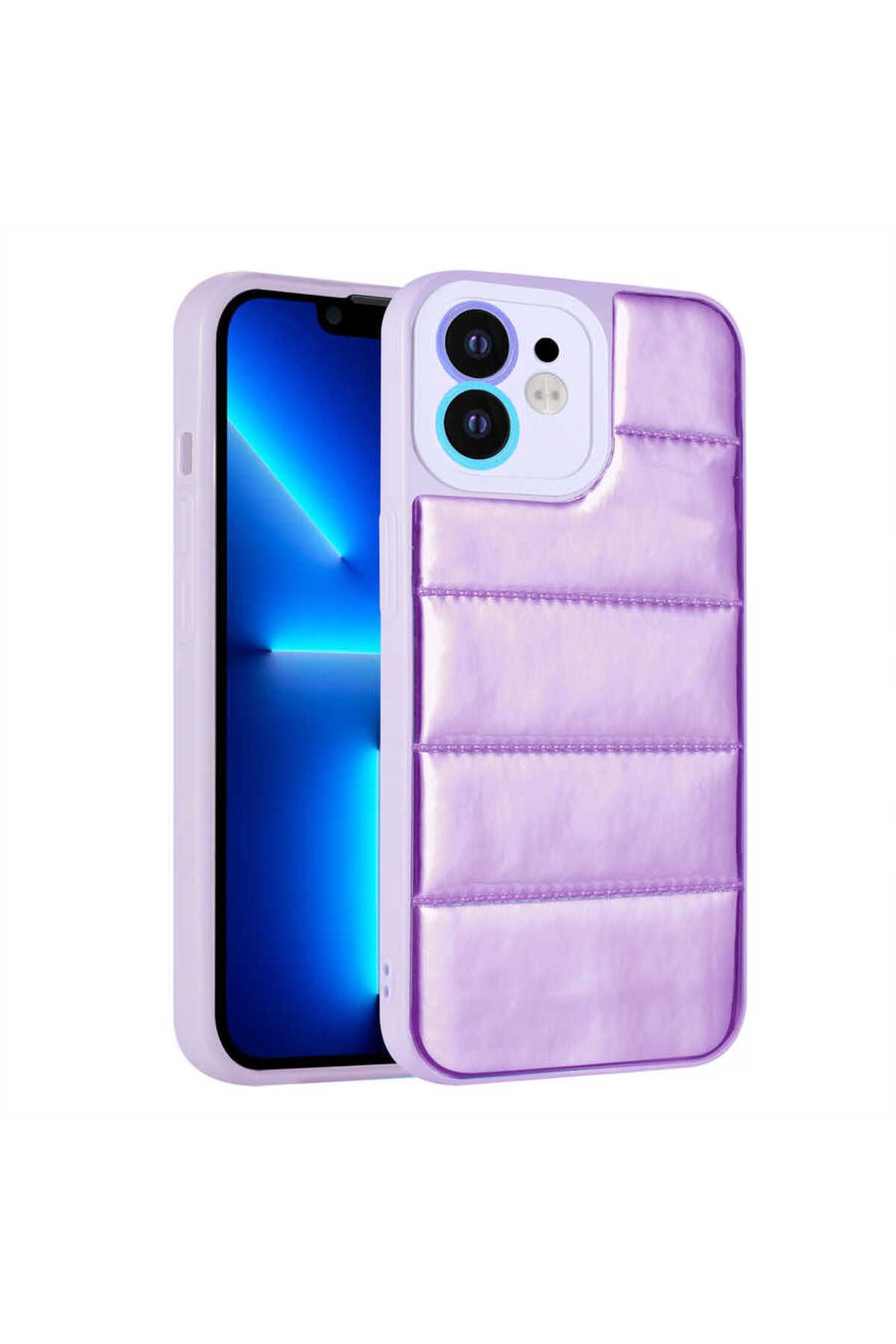iPhone 11 Uyumlu Kamera Korumalı Airbagli Renkli Zore Seksek Kılıf-Mor