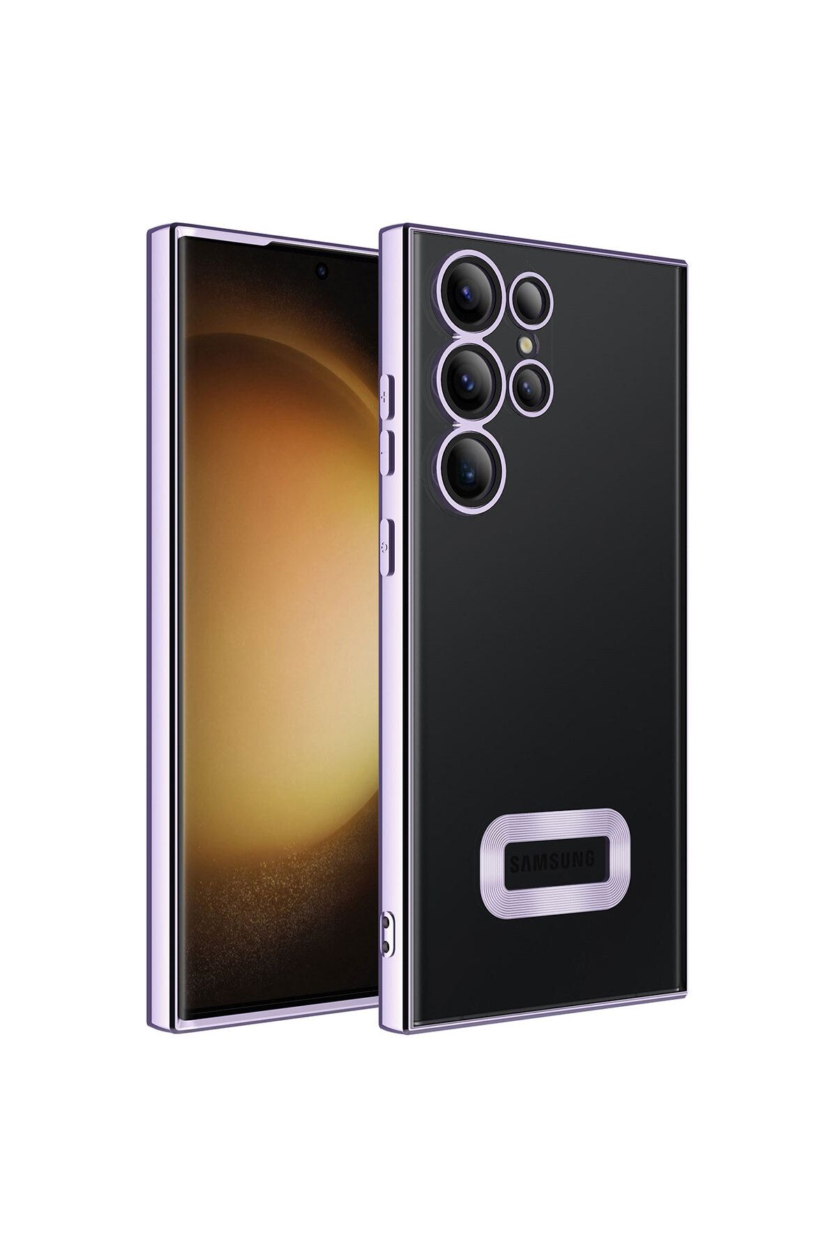 Galaxy S23 Ultra Uyumlu Kamera Korumalı Logo Gösteren Zore Omega Kılıf-Lila