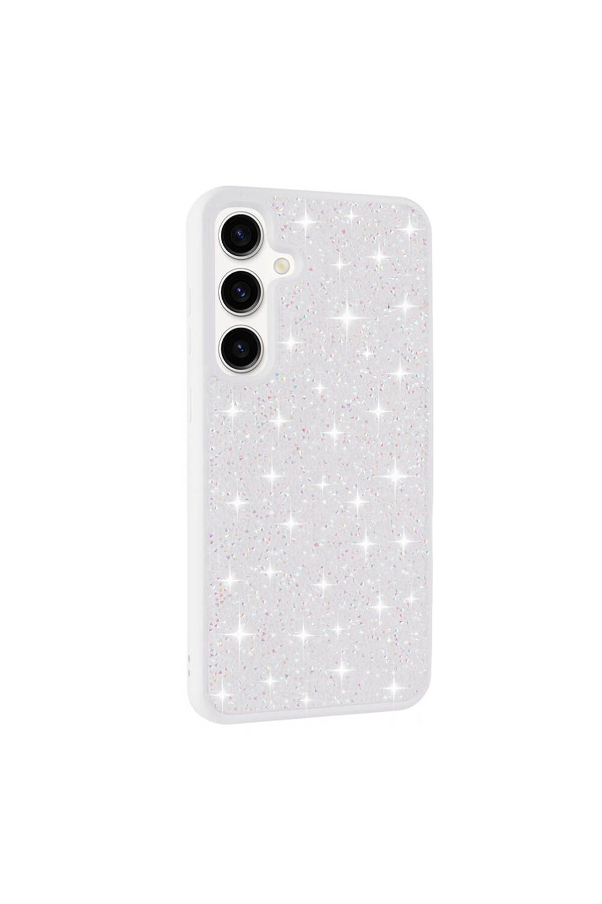 Galaxy S24 Uyumlu Parlak Taşlı Tasarım Pırlanta Zore Kılıf-Beyaz