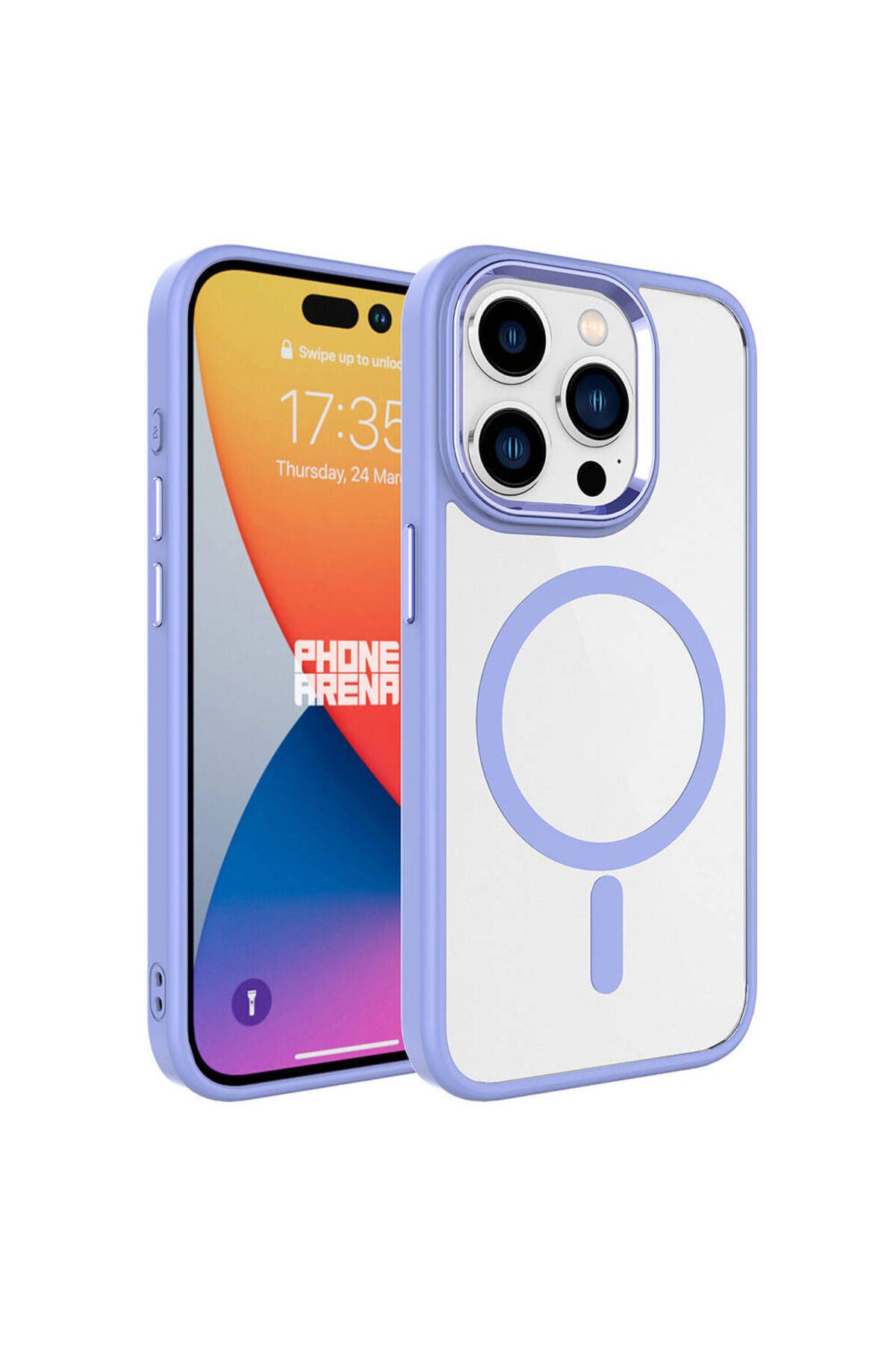 iPhone 15 Pro Uyumlu Wireless Şarj Özellikli Zore Krom Magsafe Silikon Kılıf-Lila