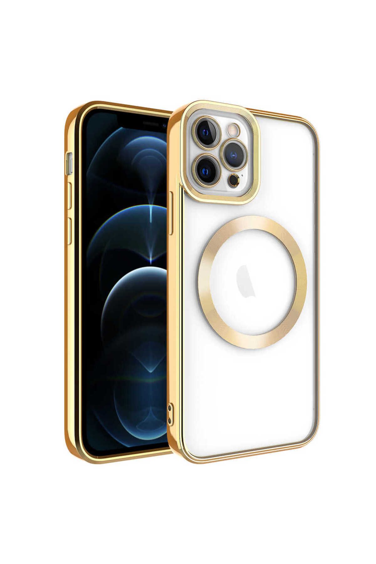 iPhone 11 Pro Uyumlu Magsafe Wireless Şarj Özellikli Zore Setro Silikon-Gold