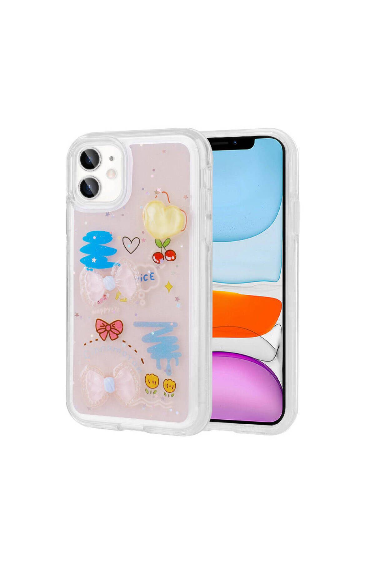 iPhone 11 Uyumlu Kabartma Figürlü Parlak Zore Minimini Silikon Kılıf-Pembe
