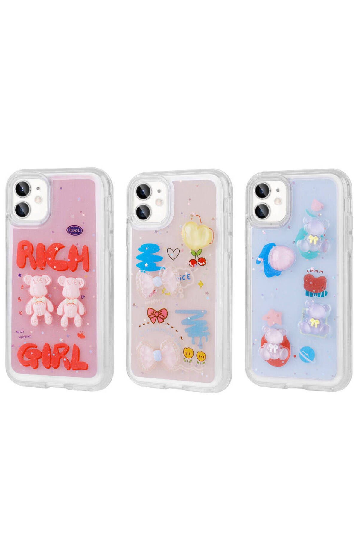iPhone 11 Uyumlu Kabartma Figürlü Parlak Zore Minimini Silikon Kılıf-Pembe