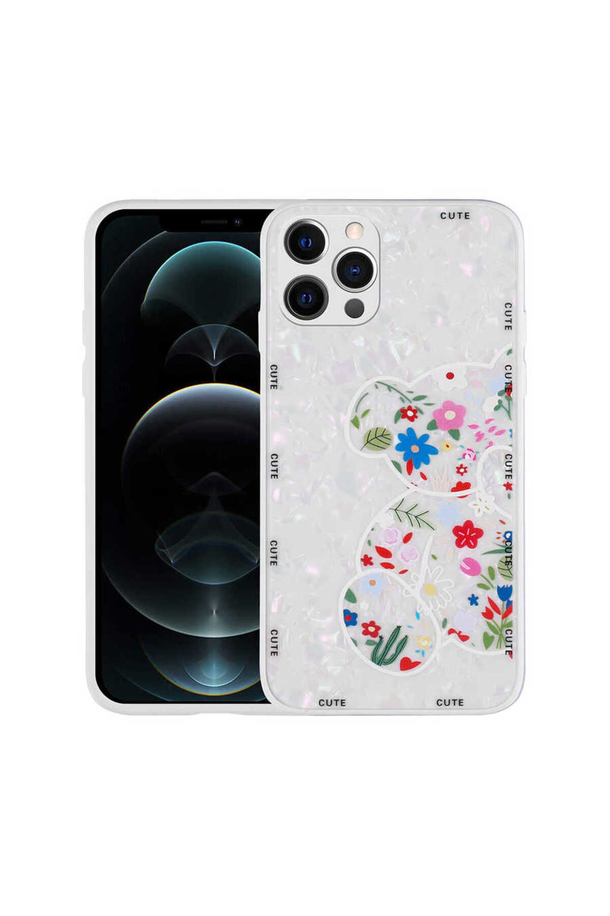 iPhone 12 Pro Max Uyumlu Desenli Sert Silikon Zore Mumila Kılıf-White Bear