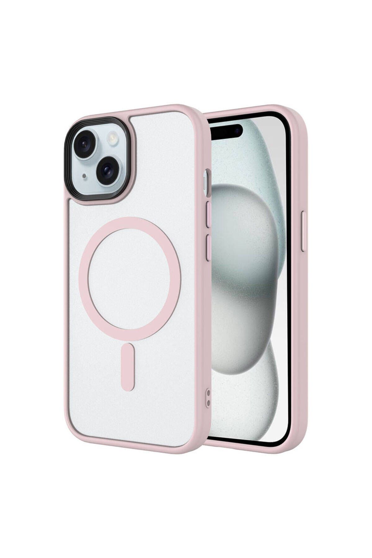 iPhone 15 Pro Uyumlu Mat Arka Yüzey Wireless Şarj Özellikli Zore Flet Magsafe Kılıf-Pembe