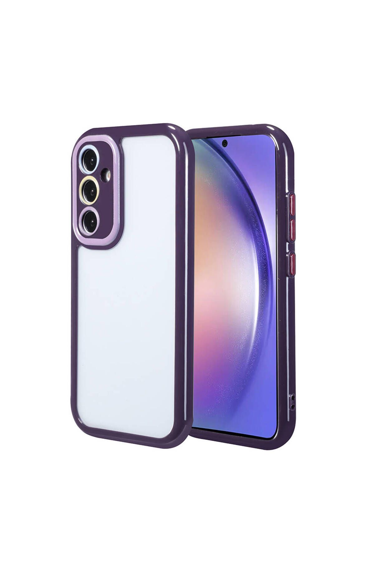 Galaxy A54 Kılıf Kamera Korumalı Renkli Kenar ve Çerçeve Tasarımlı Zore Vitamin Kapak-Derin Mor