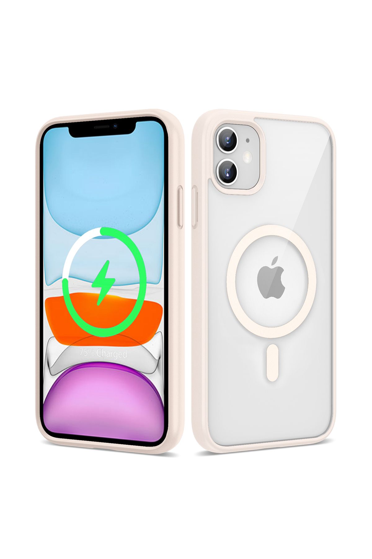 iPhone 11 Uyumlu Magsafe Wireless Şarj Özellikli Silikon Zore Ege Kılıf-Pembe