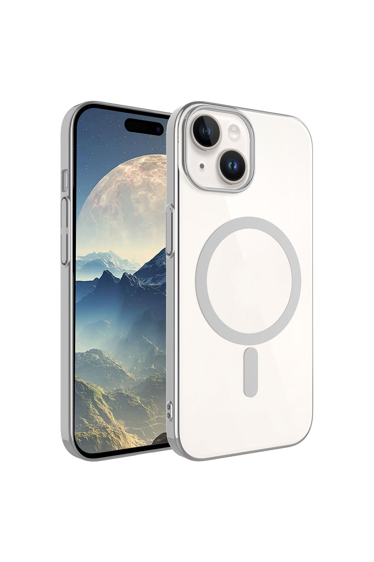 iPhone 15 Uyumlu Zore Wireless Şarj Özellikli Pixel Magsafe Kılıf-Koyu Gri