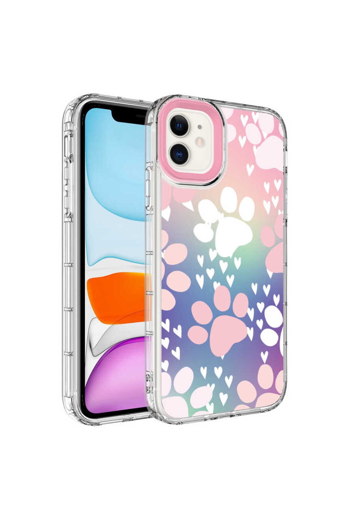 iPhone 11 Uyumlu Kamera Korumalı Renkli Desenli Sert Silikon Zore Korn Kılıf-NO7