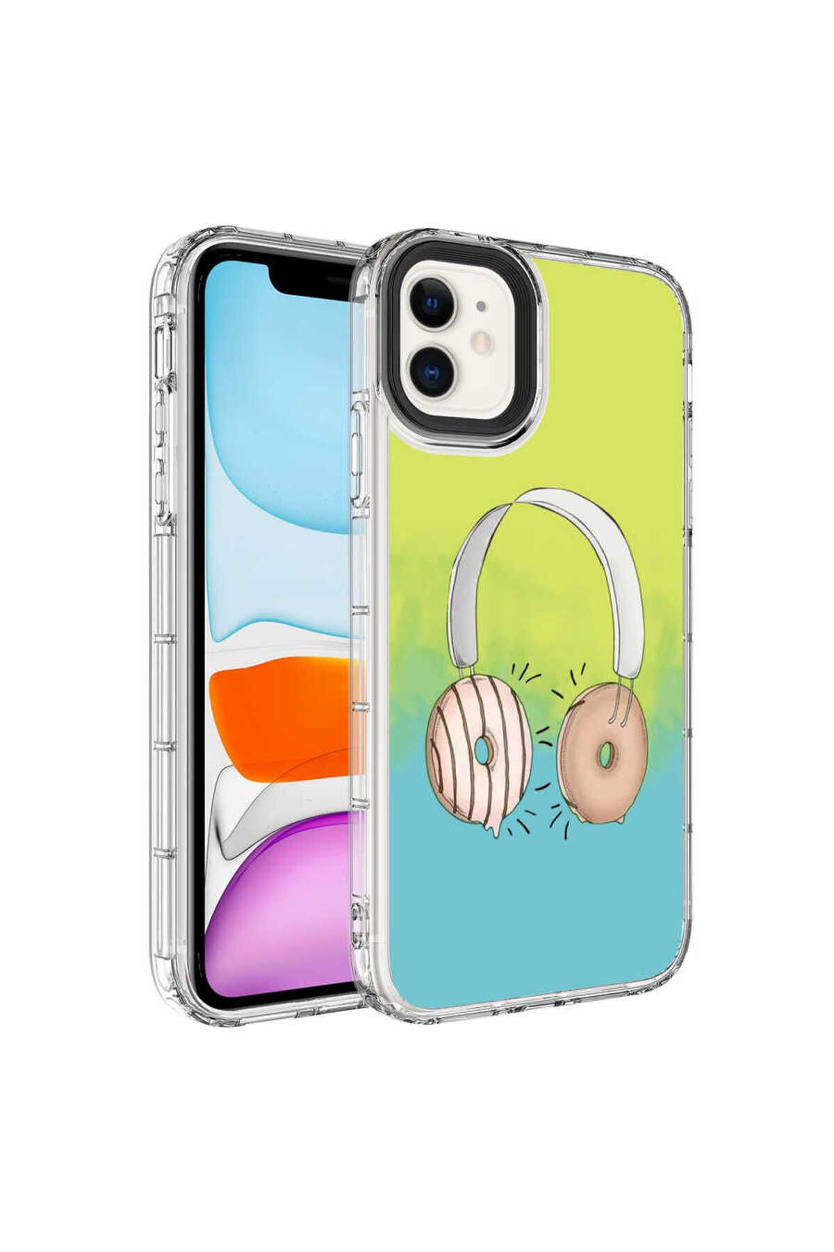 iPhone 11 Uyumlu Kamera Korumalı Renkli Desenli Sert Silikon Zore Korn Kılıf-NO14