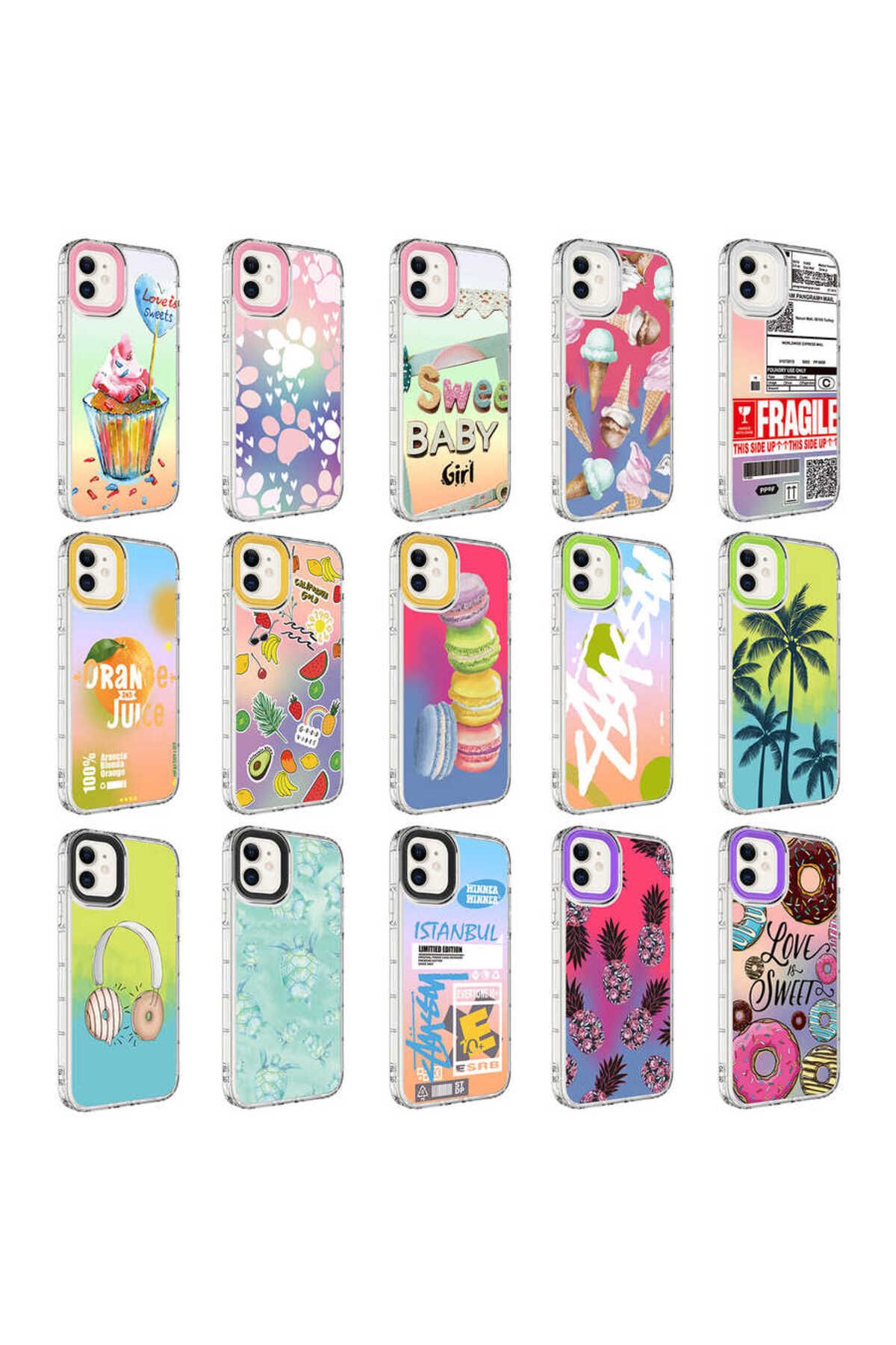 iPhone 11 Uyumlu Kamera Korumalı Renkli Desenli Sert Silikon Zore Korn Kılıf-NO14