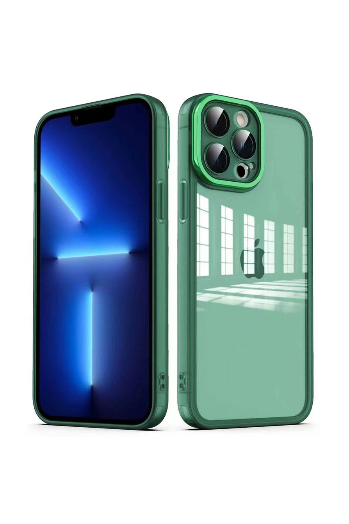 iPhone 12 Pro Max Uyumlu Kamera Korumalı Transparan Zore Post Kılıf-Koyu Yeşil