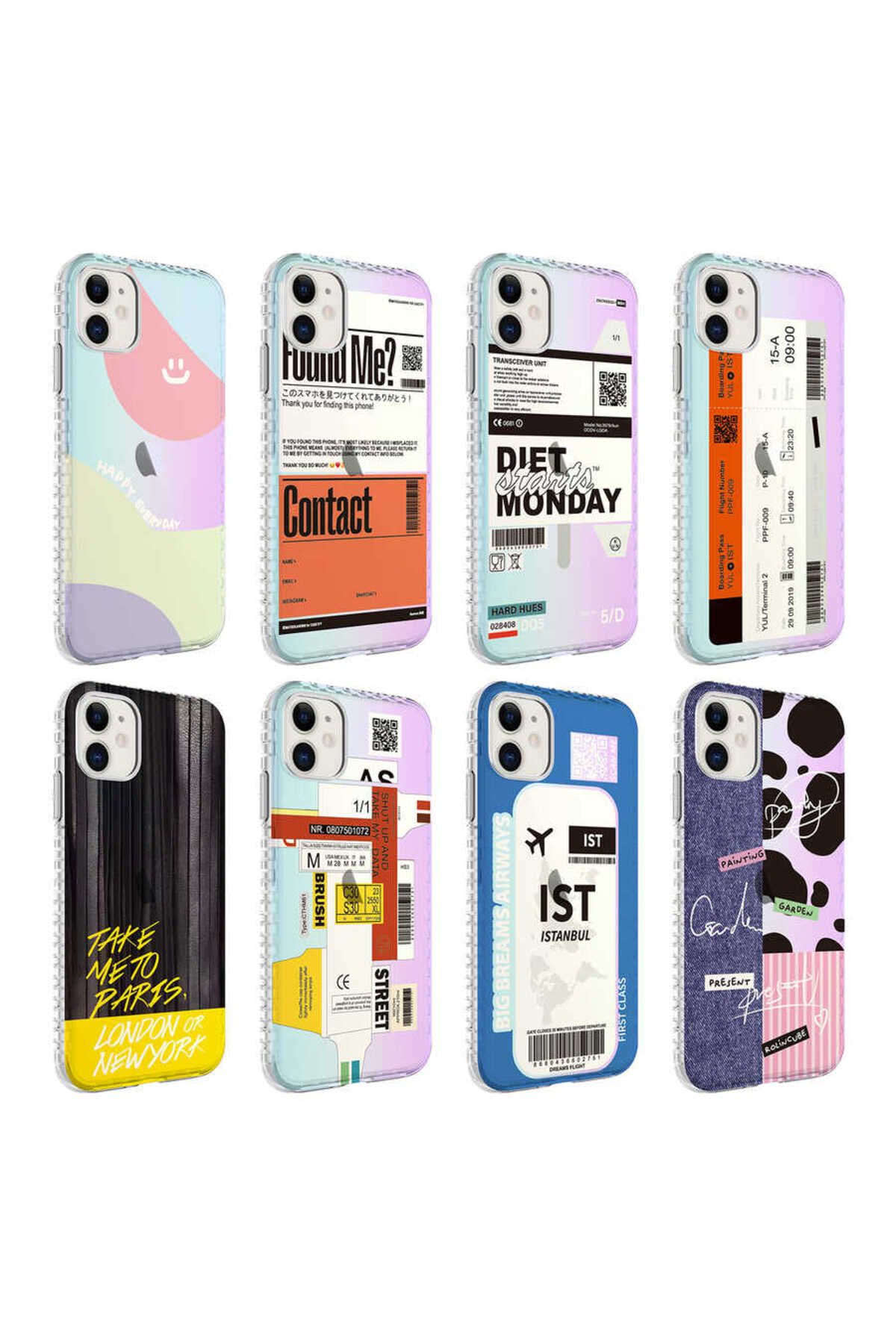 iPhone 11 Uyumlu Airbag Kenarlı Renkli Desenli Silikon Zore Elegans Kılıf-NO6
