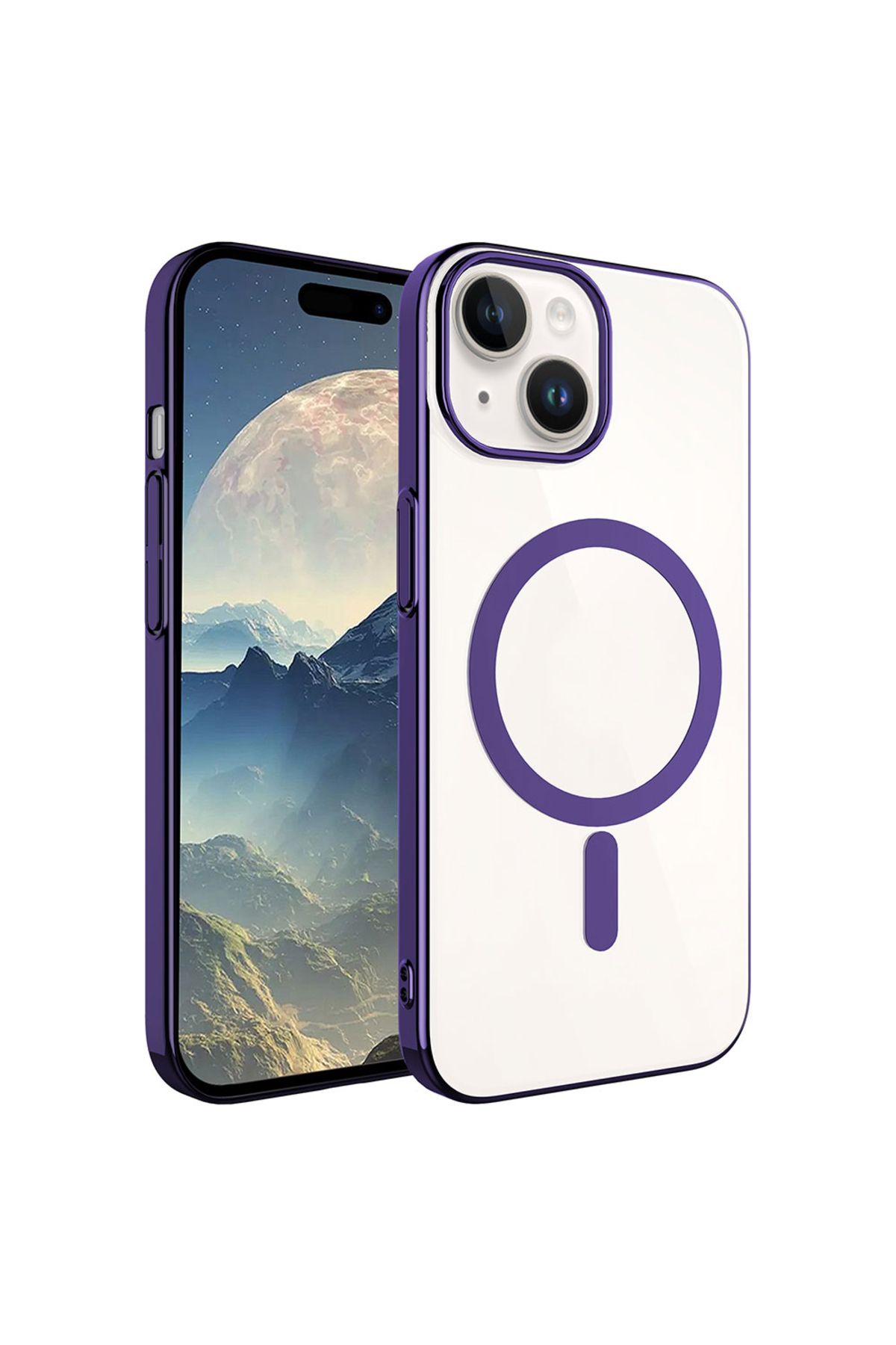 iPhone 15 Uyumlu Zore Wireless Şarj Özellikli Pixel Magsafe Kılıf-Derin Mor