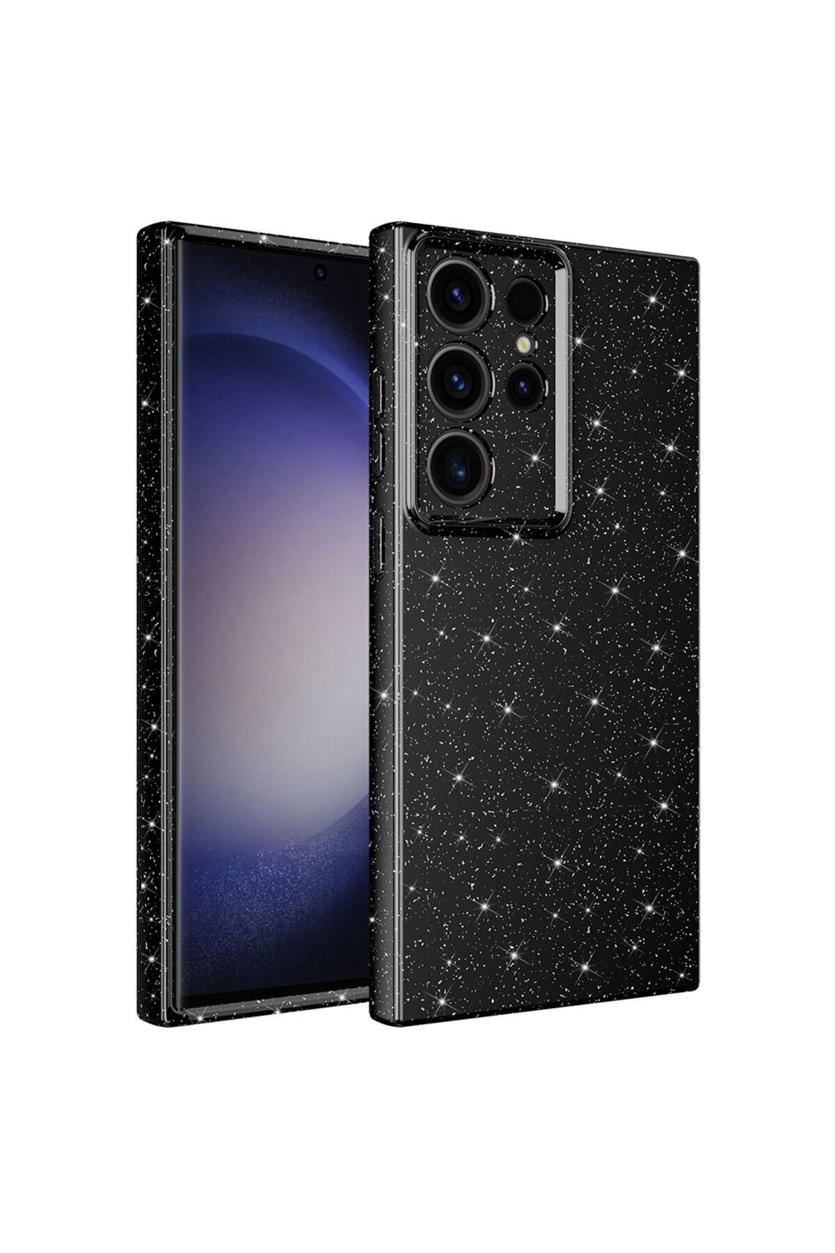 Galaxy S23 Ultra Uyumlu Kamera Korumalı Simli Lüks Zore Koton Kılıf-Siyah