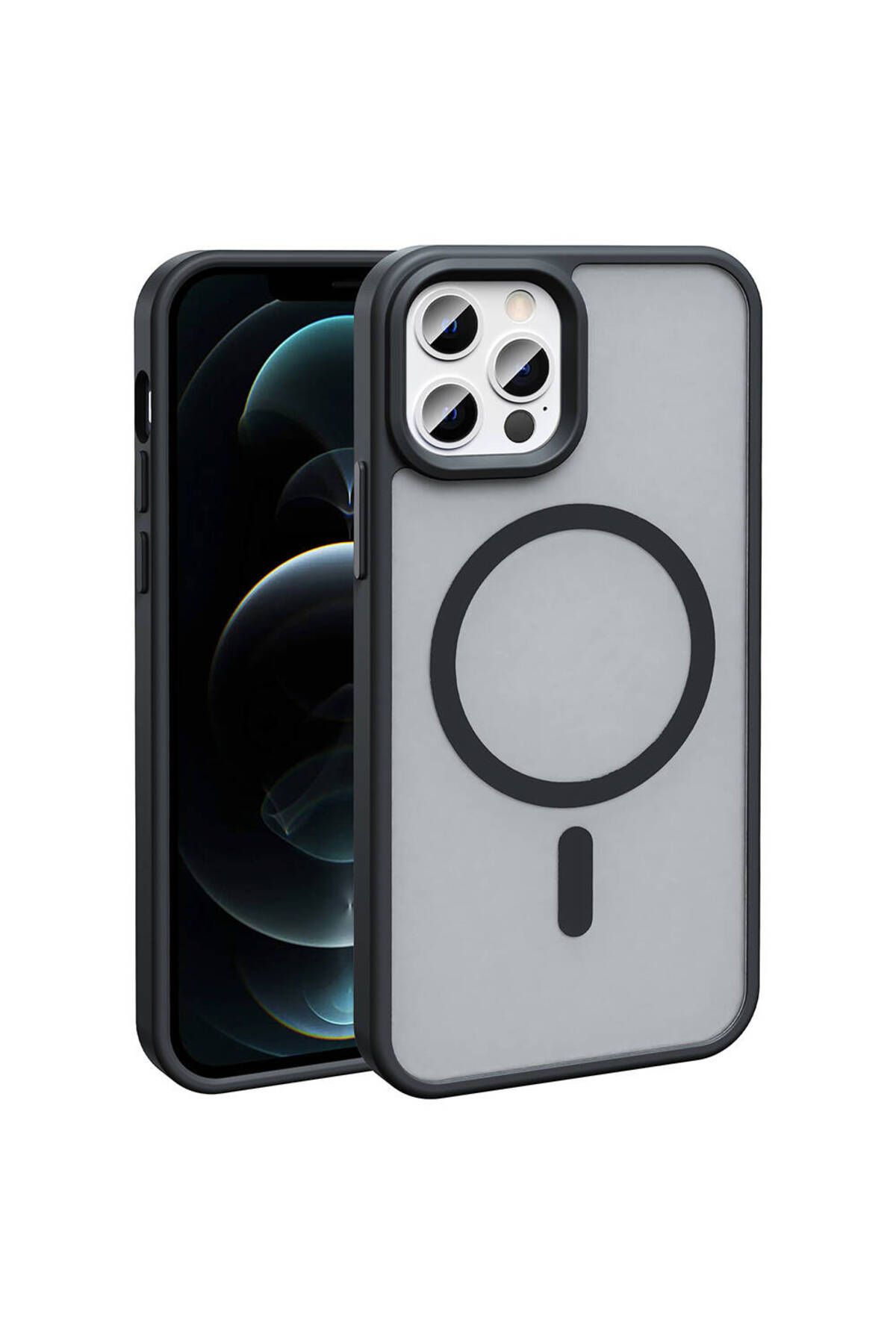 iPhone 11 Pro Max Kılıf Magsafe Şarj Özellikli Mat Arka Yüzey Zore Sio Kapak-Siyah