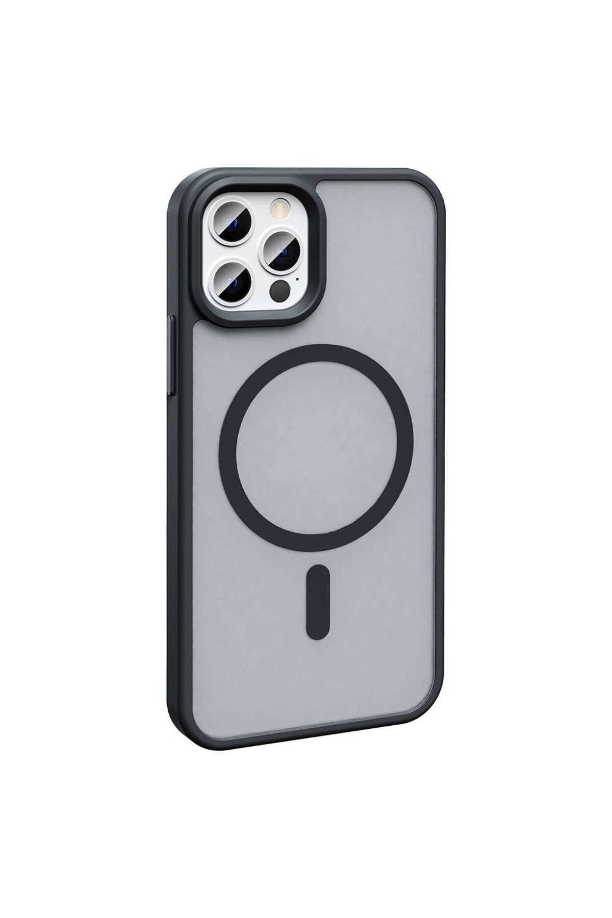 iPhone 11 Pro Max Kılıf Magsafe Şarj Özellikli Mat Arka Yüzey Zore Sio Kapak-Siyah
