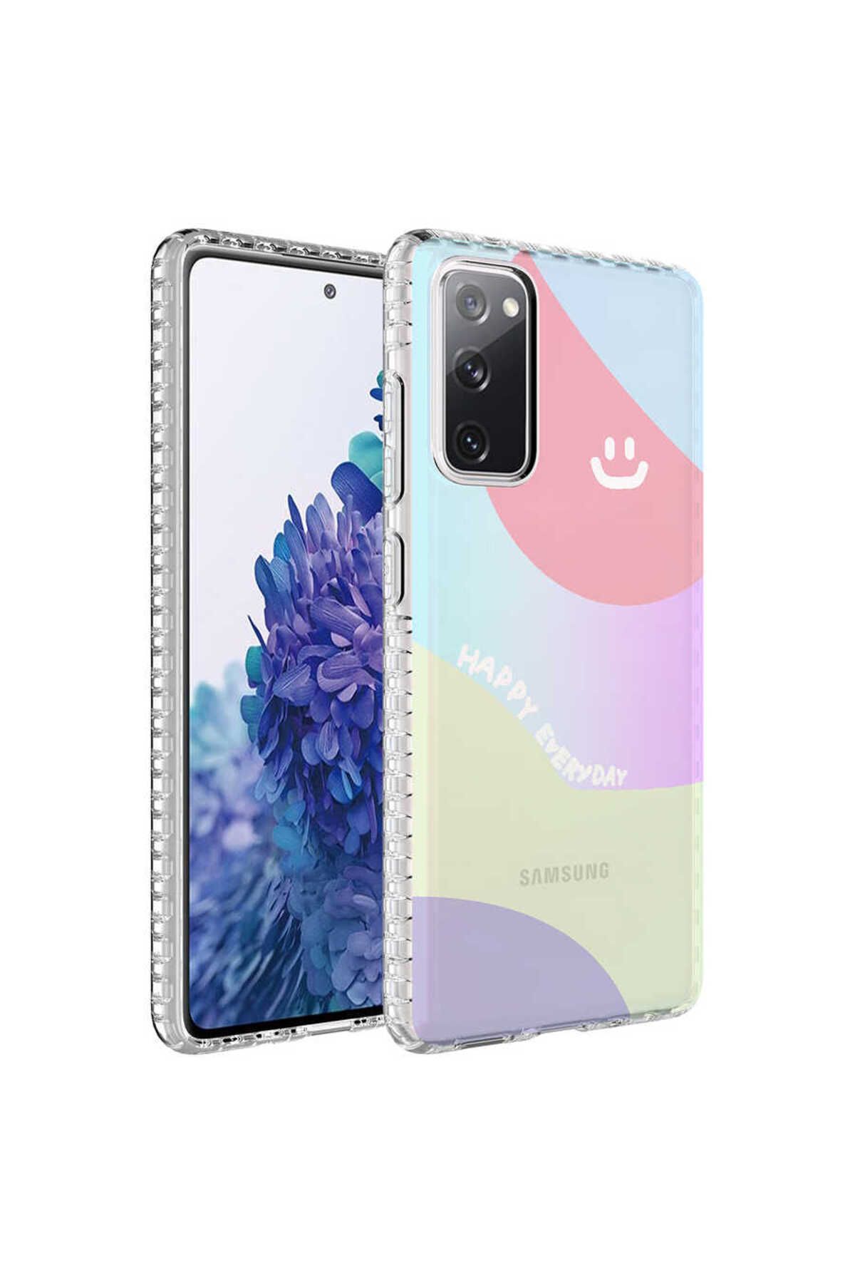 Galaxy S20 FE Uyumlu Airbag Kenarlı Renkli Desenli Silikon Zore Elegans Kılıf-NO7