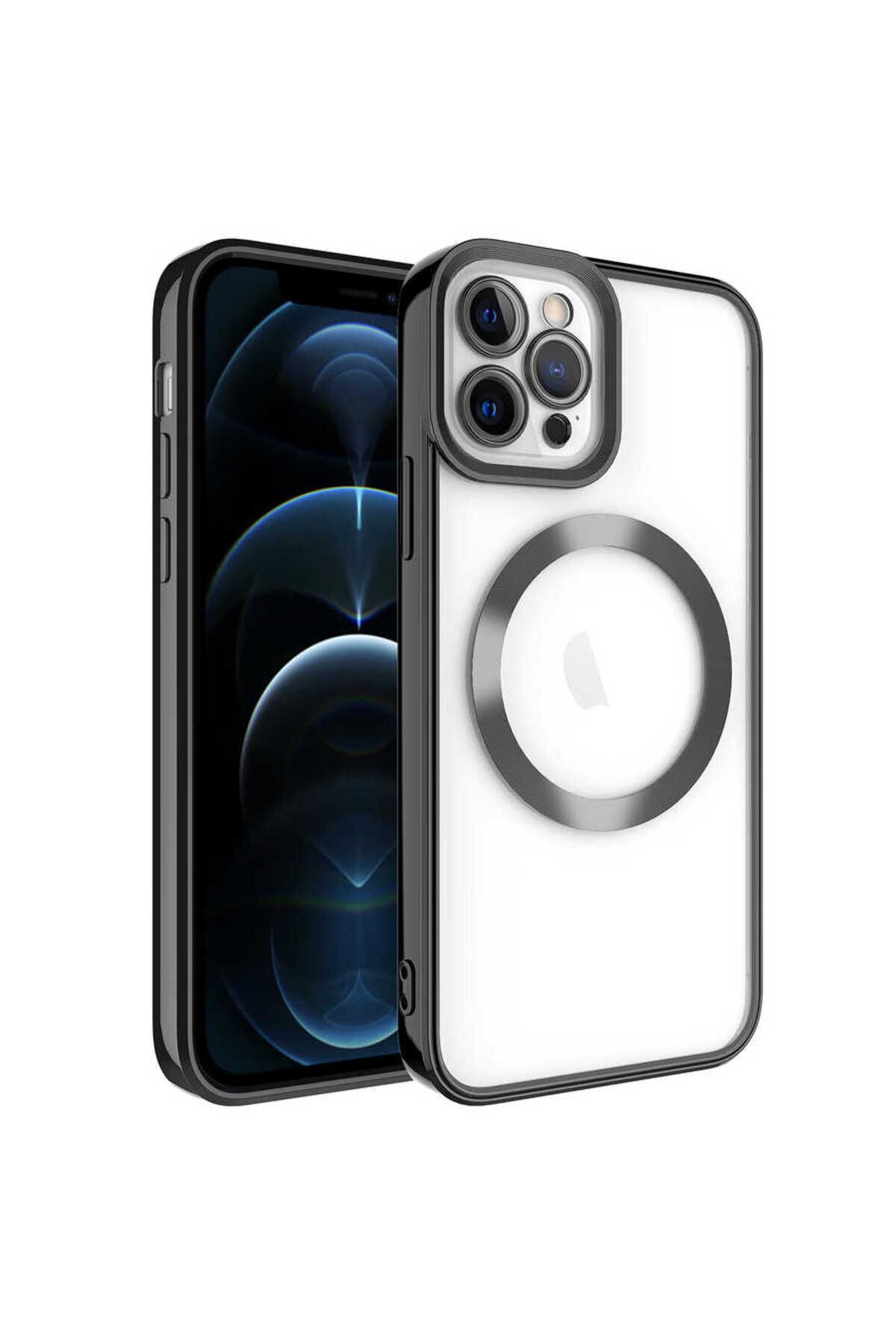 iPhone 11 Pro Max Uyumlu Magsafe Wireless Şarj Özellikli Zore Setro Silikon-Siyah