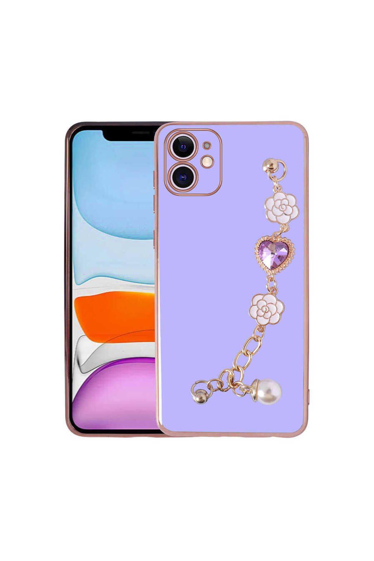 iPhone 11 Uyumlu El Tutamaçlı Kamera Korumalı Zore Taka Silikon Kılıf-Mor