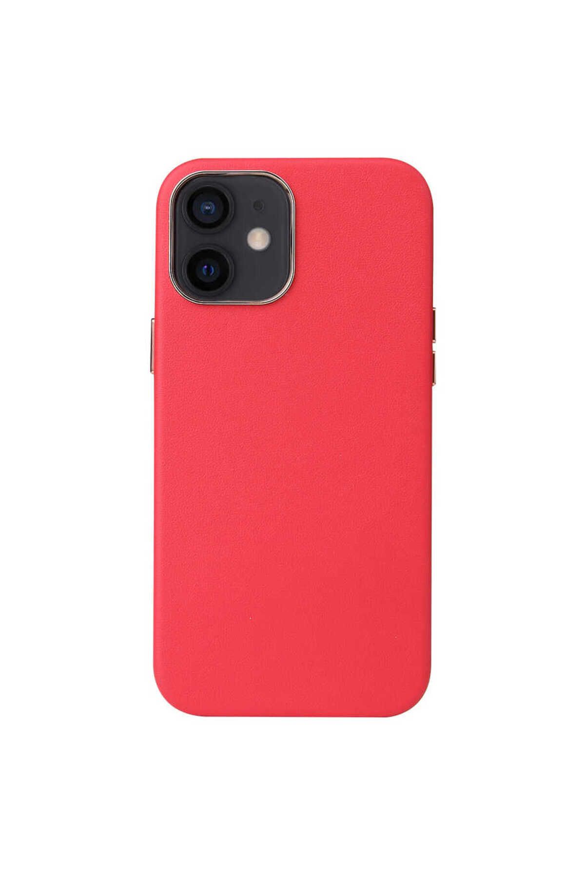iPhone 12 Mini Uyumlu Zore Leathersafe Wireless Kılıf-Kırmızı