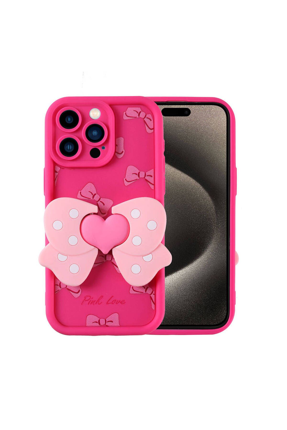 iPhone 15 Pro Kılıf Kamera Korumalı Figür Tasarımlı Zore Kapya Kapak-Pembe Koyu