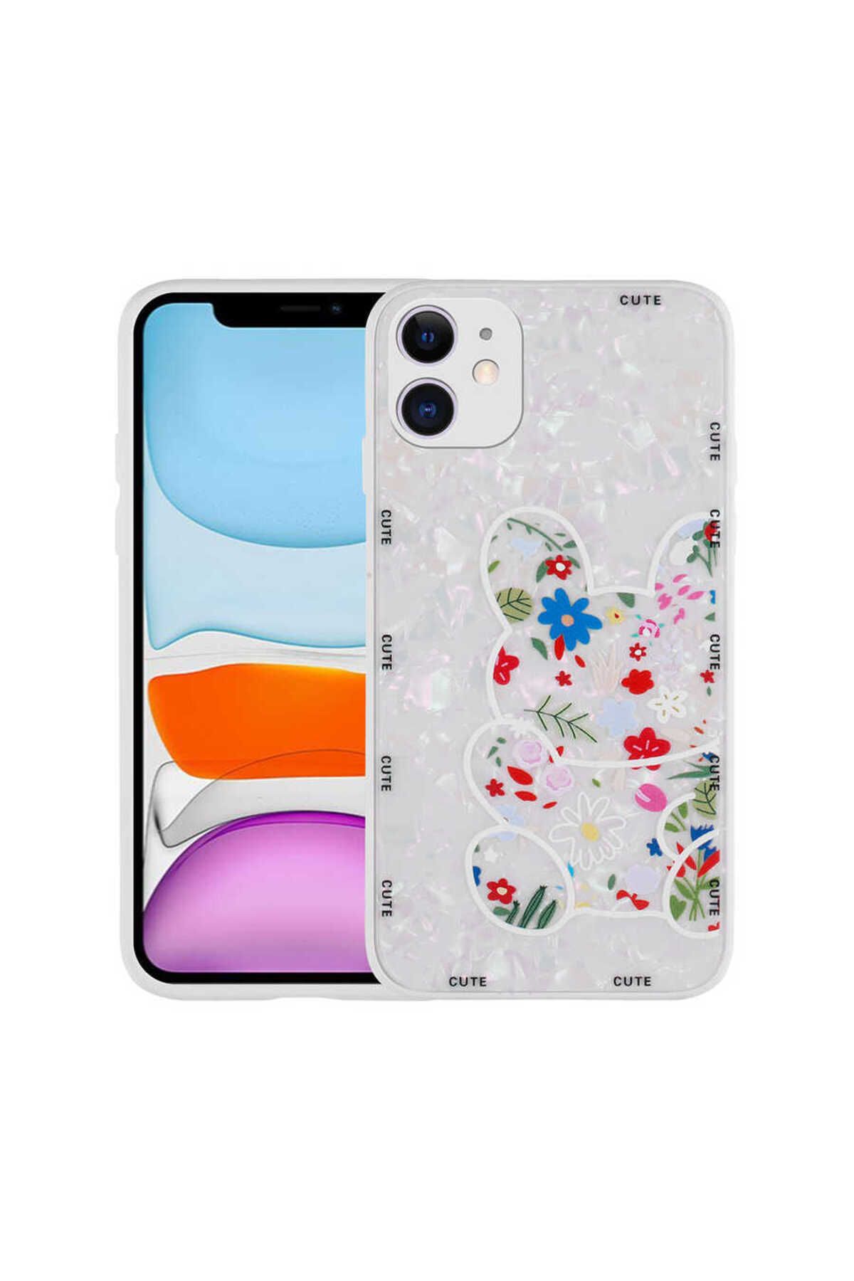 iPhone 11 Uyumlu Desenli Sert Silikon Zore Mumila Kılıf-White Rabbit