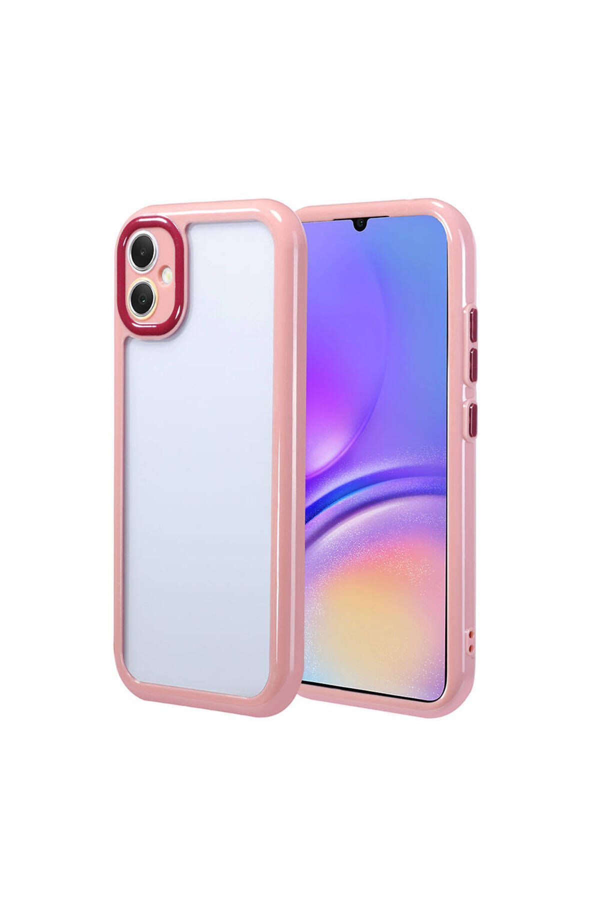Galaxy A05 Kılıf Kamera Korumalı Renkli Kenar ve Çerçeve Tasarımlı Zore Vitamin Kapak-Mürdüm